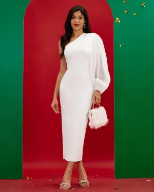 One Shoulder Bishop Sleeve Bandage Dress