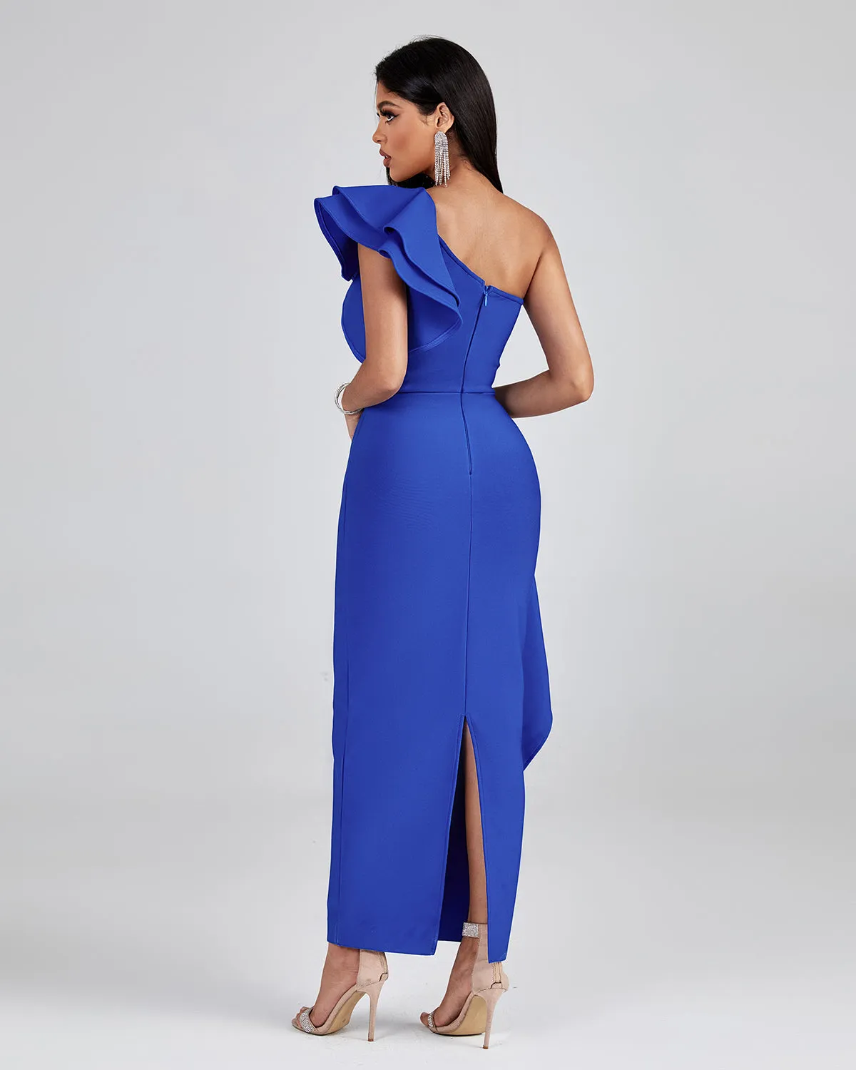 One Shoulder Ruffle Bandage Long Dress