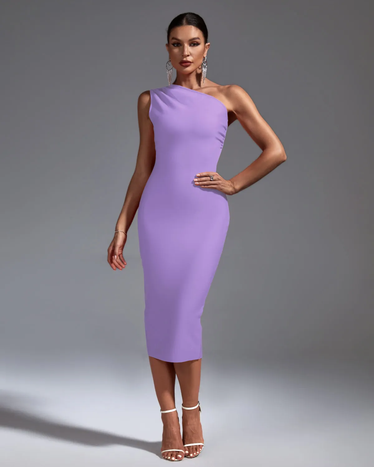 One Shoulder Sleeveless Midi Bandage Dress