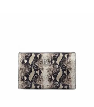 Ophelia Continental Clutch Leather Snake Printed - Rock Black