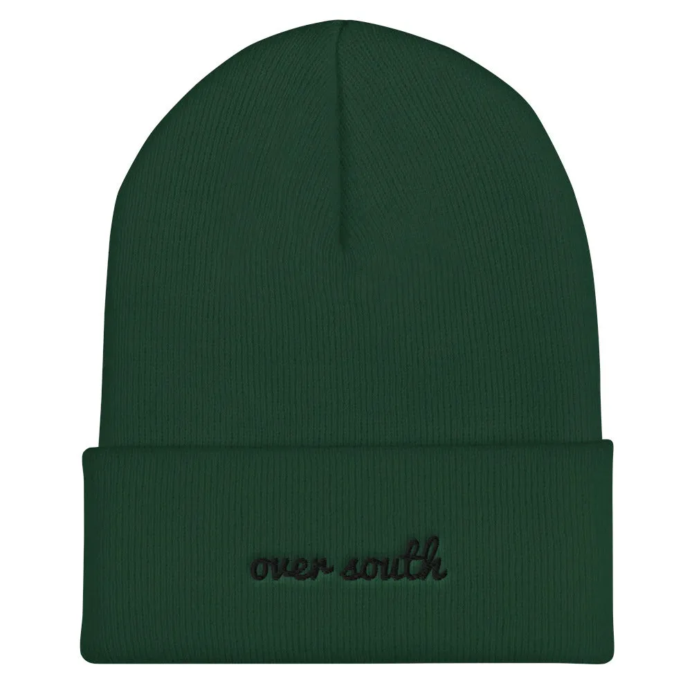 Over South Text Logo (Black Text) - Embroidered Cuffed Beanie