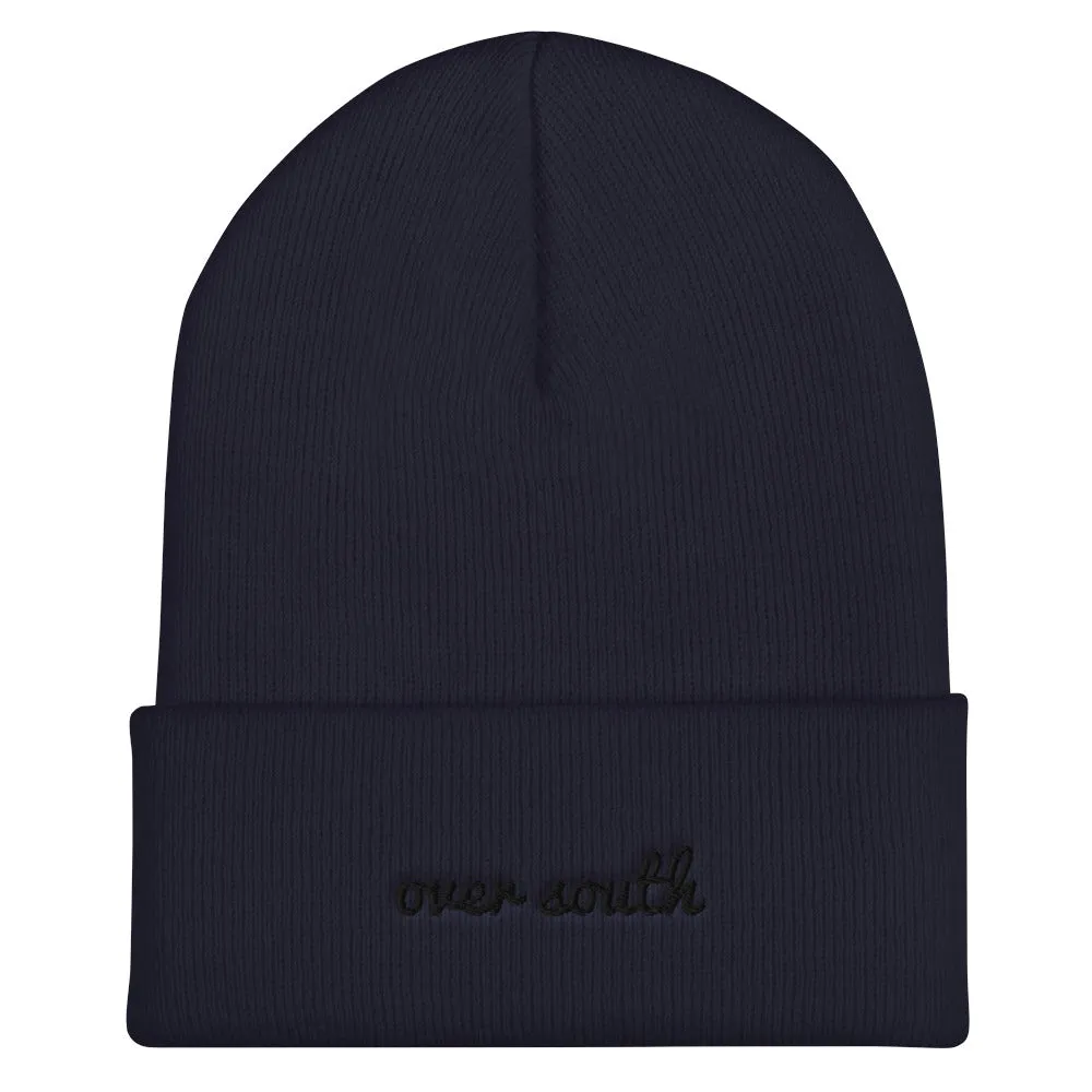 Over South Text Logo (Black Text) - Embroidered Cuffed Beanie