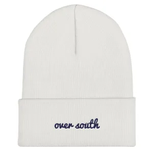 Over South Text Logo (Navy Text) Cuffed Beanie