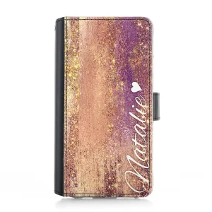 Personalised Google Leather Case - Copper Glitter and White Name