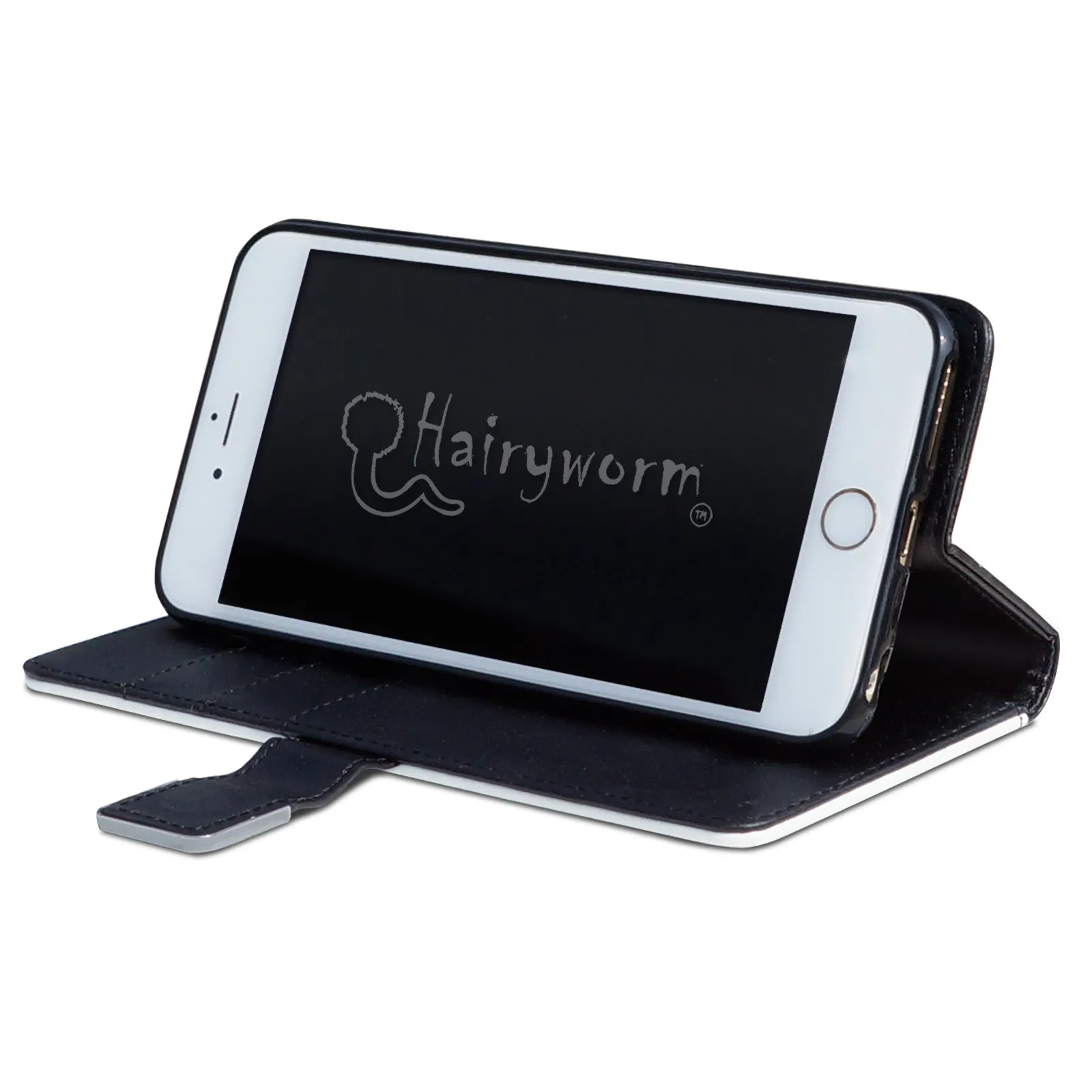 Personalised iPhone Leather Case - Black/White Stripe Marble Monogram