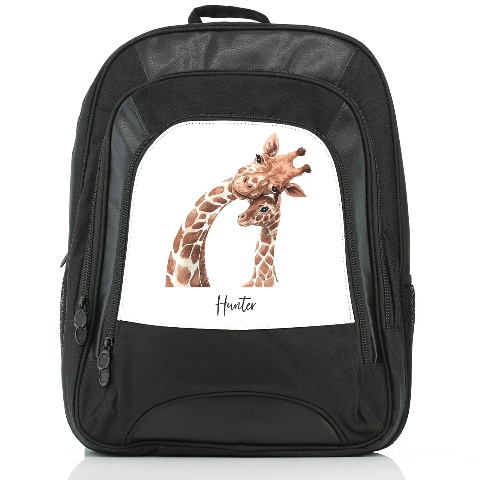Personalised Rucksack with Welcoming Text and Relaxing Mum and Baby Giraffes