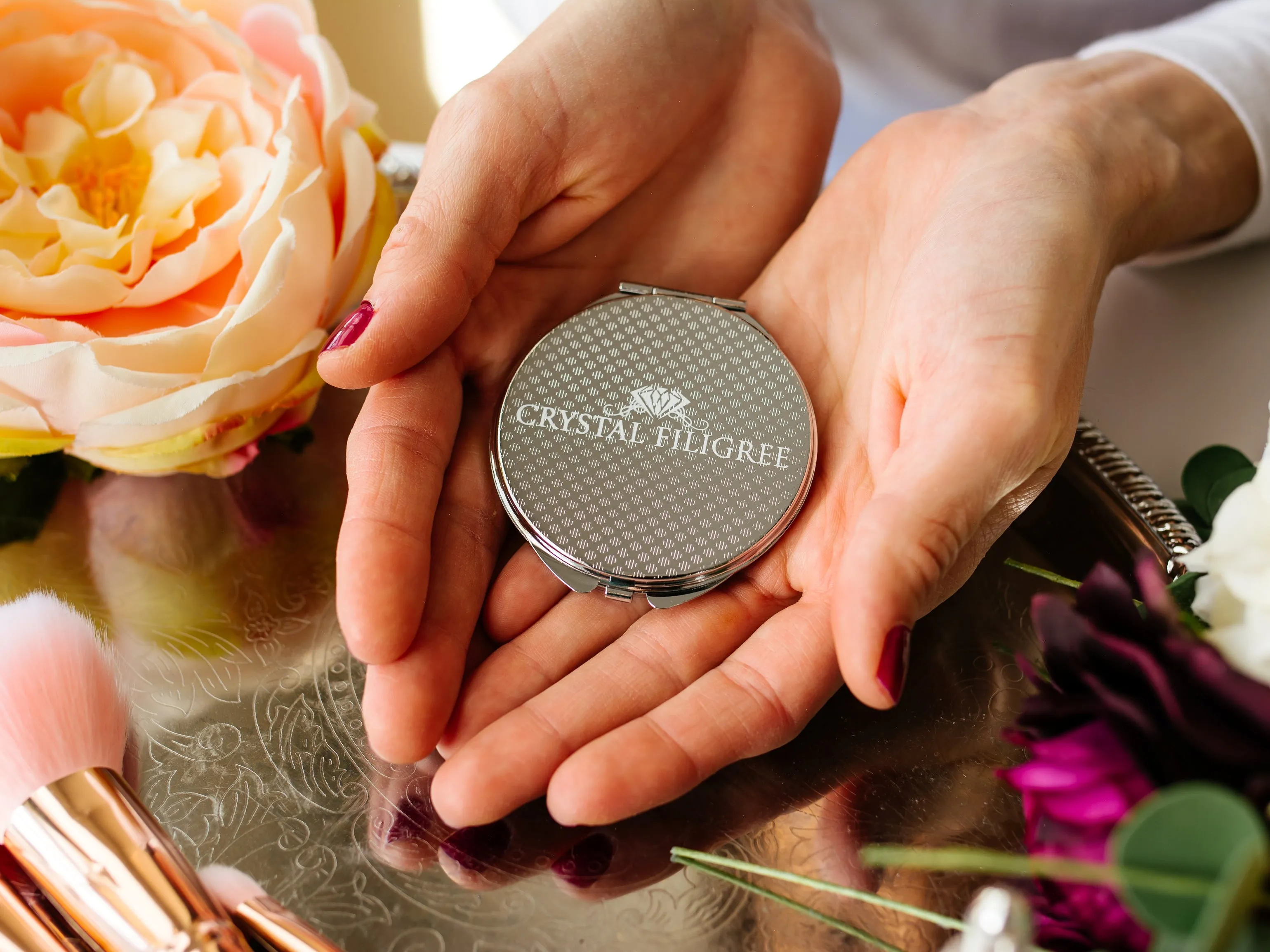 Personalized Compact Mirror with Gift Box and Card