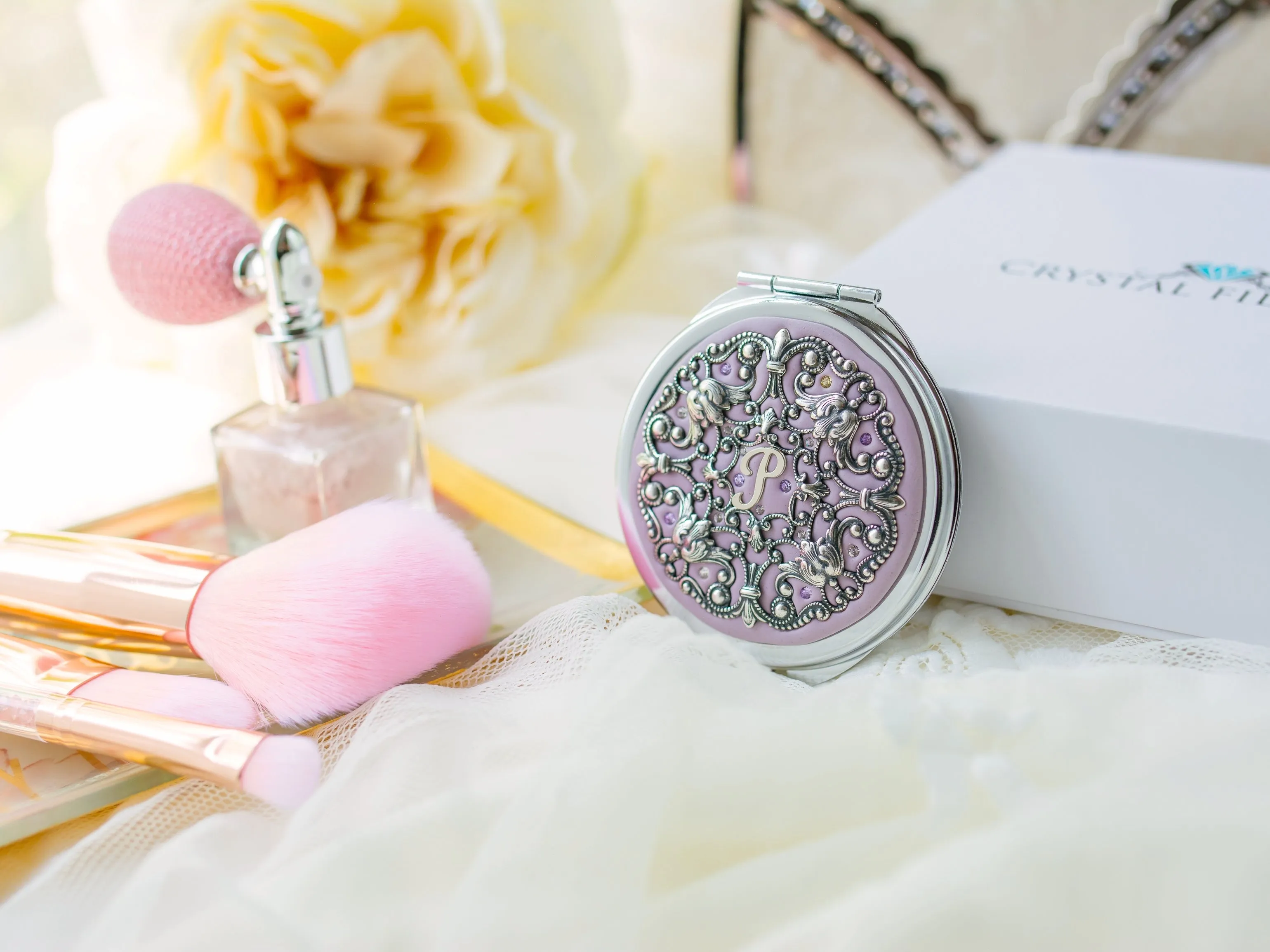 Personalized Compact Mirror with Gift Box and Card
