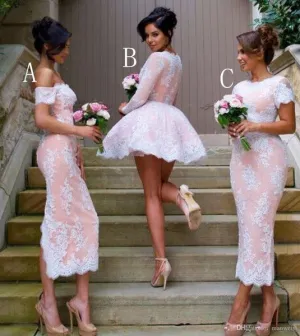 pink mismatched bridesmaid dresses 2020 lace appliqué elegant cheap wedding guest dresses
