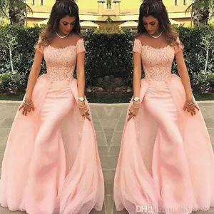 pink prom dresses for women detachable skirt lace appliqué elegant long prom gown vestido de Longo