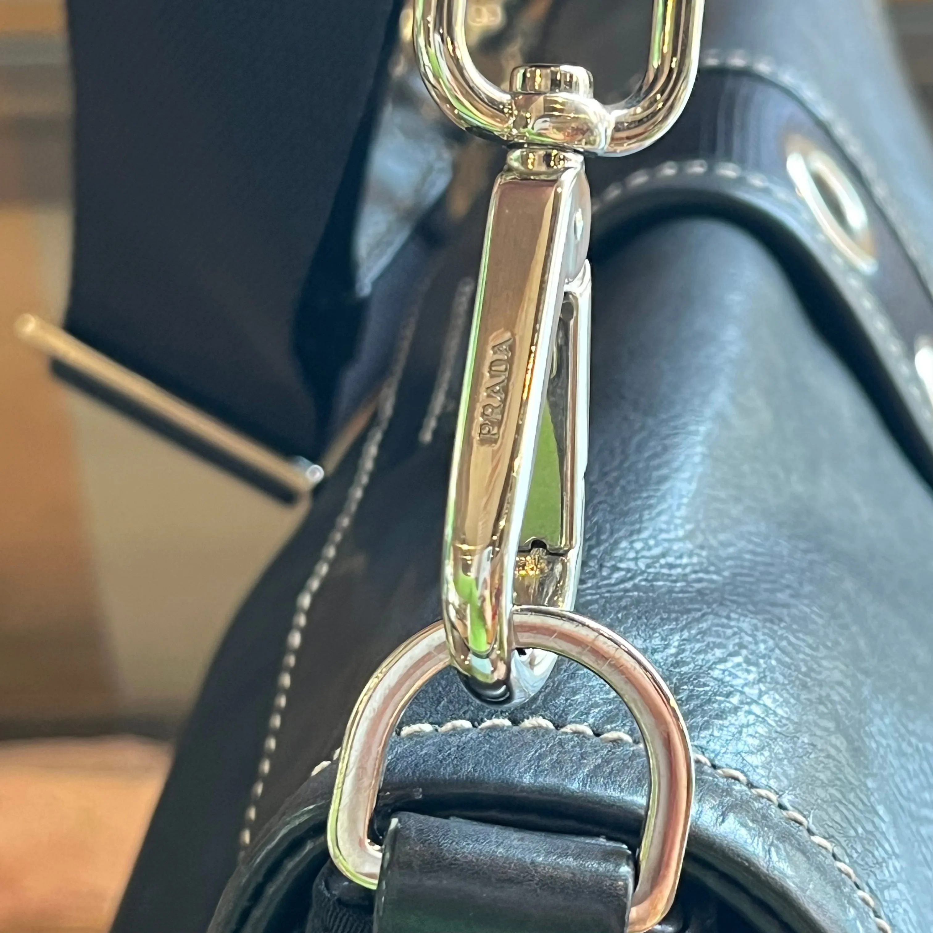 PRADA Black Nylon Soft Calfskin Vintage Buckle Shoulder Bag