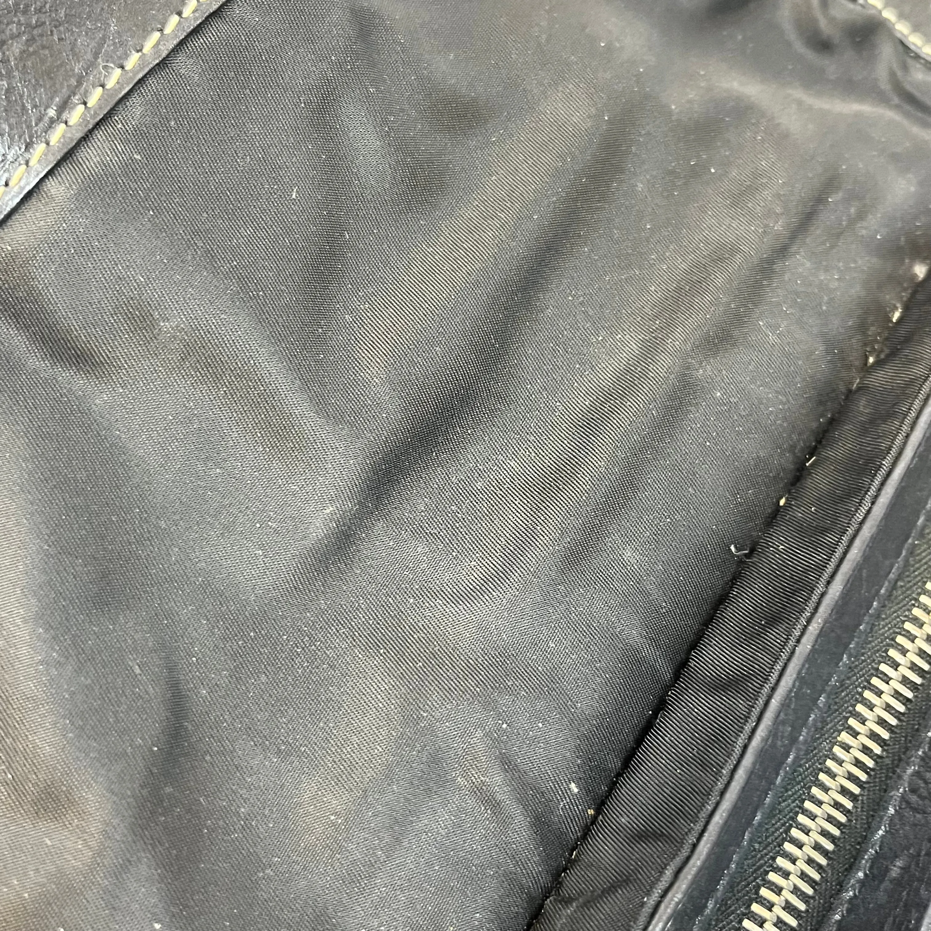 PRADA Black Nylon Soft Calfskin Vintage Buckle Shoulder Bag
