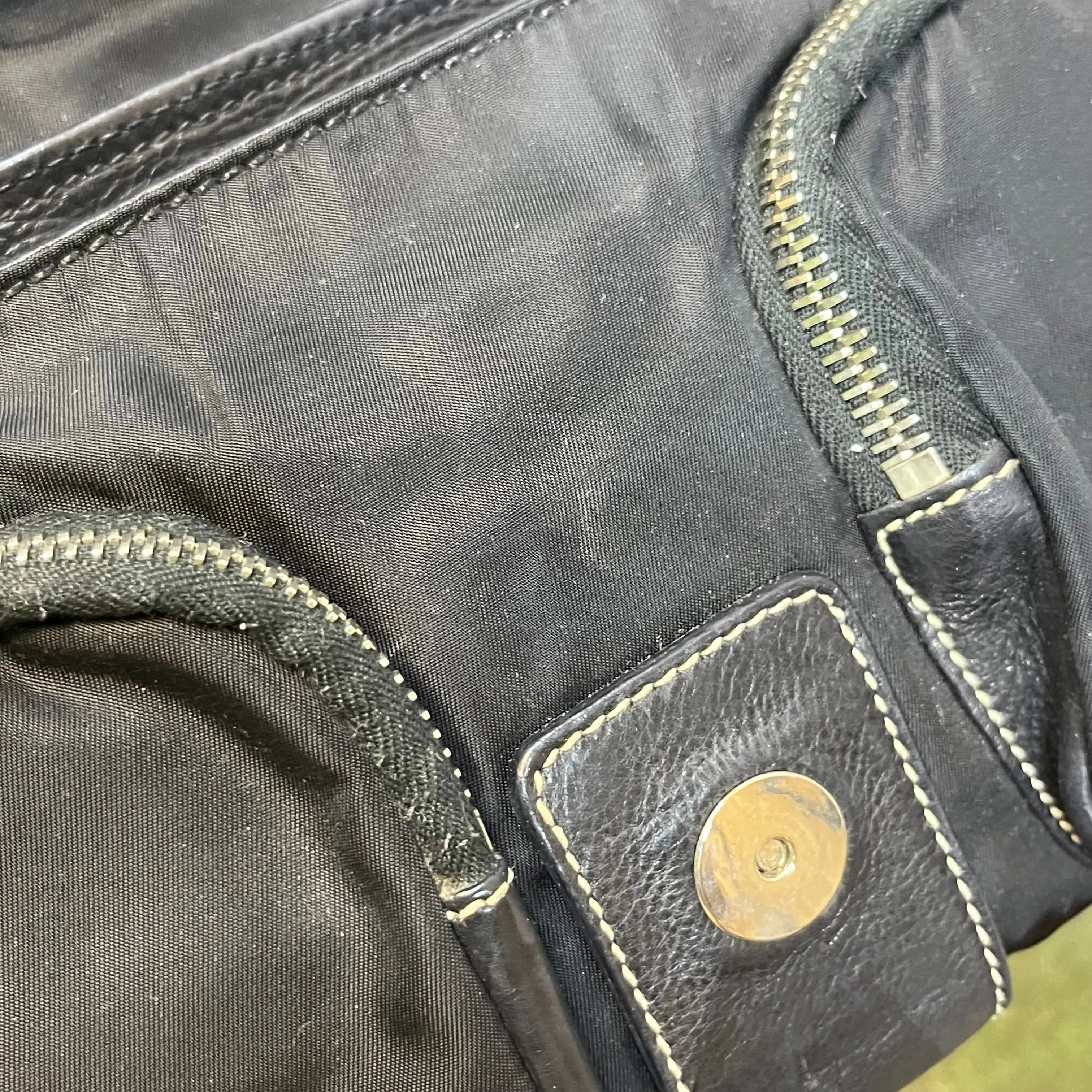 PRADA Black Nylon Soft Calfskin Vintage Buckle Shoulder Bag
