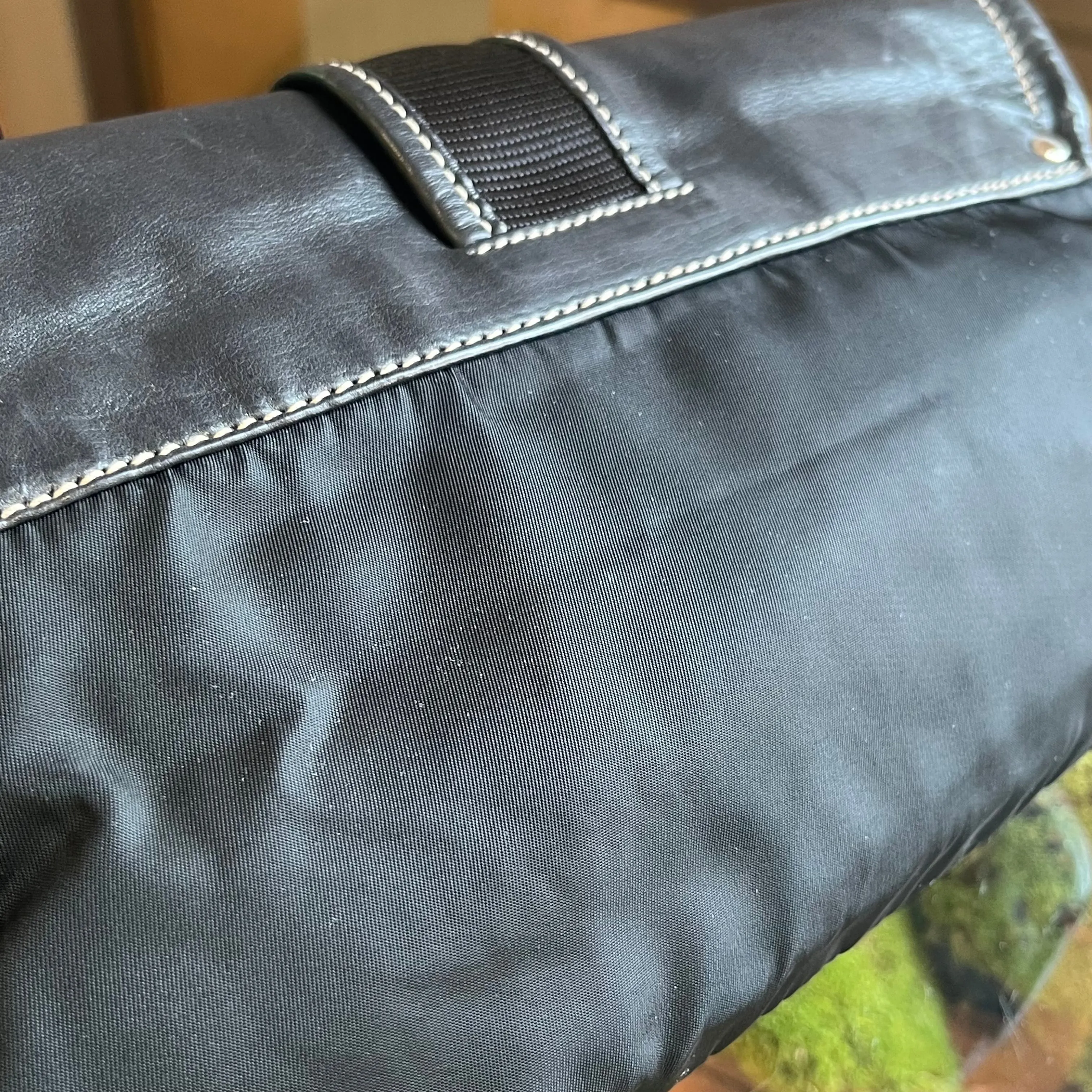 PRADA Black Nylon Soft Calfskin Vintage Buckle Shoulder Bag