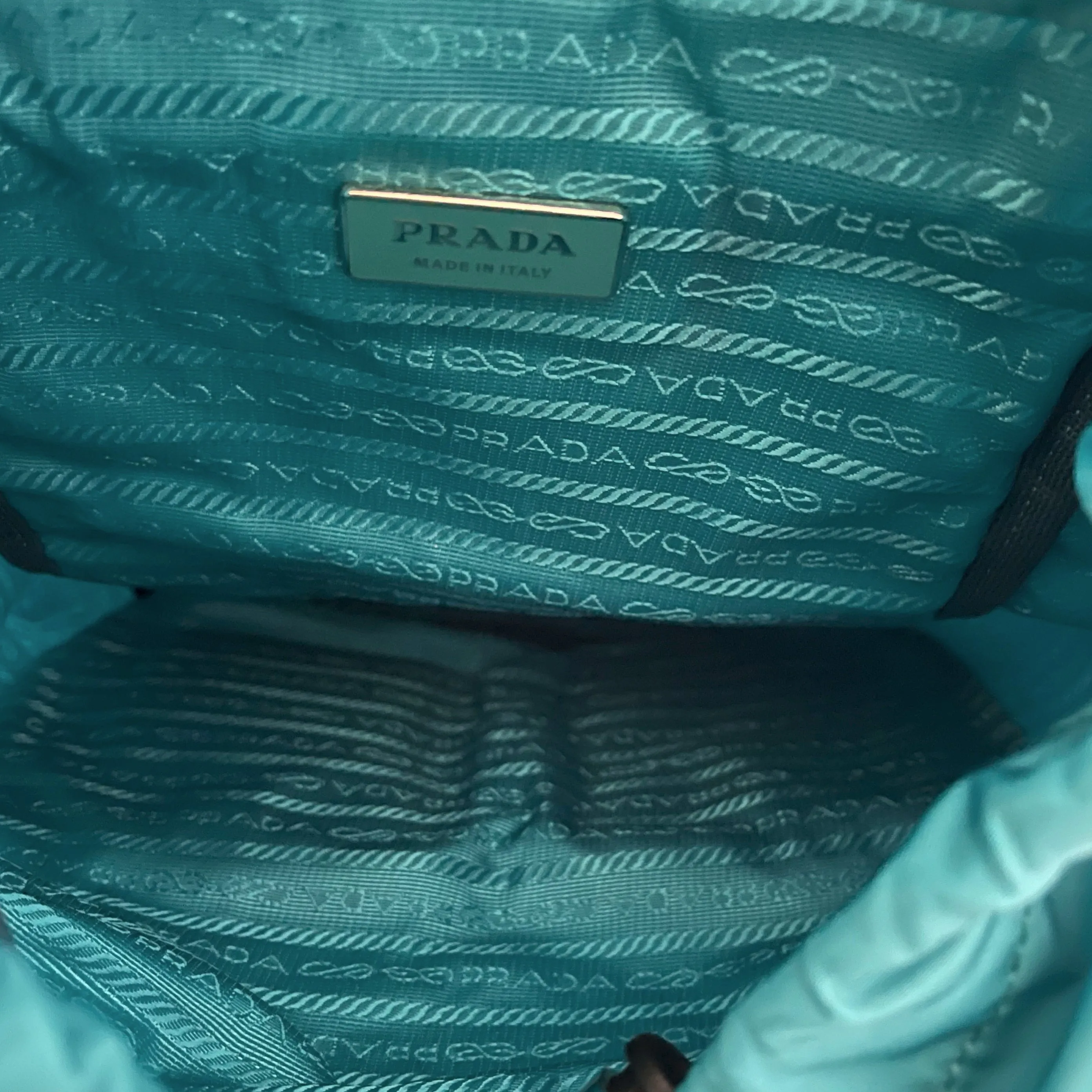 Prada Teal Logo Nylon Backpack