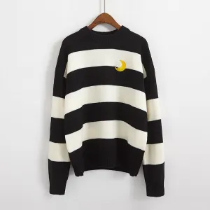 "EMBROIDERY MOON STRIPE" PULLOVER SWEATER K082807