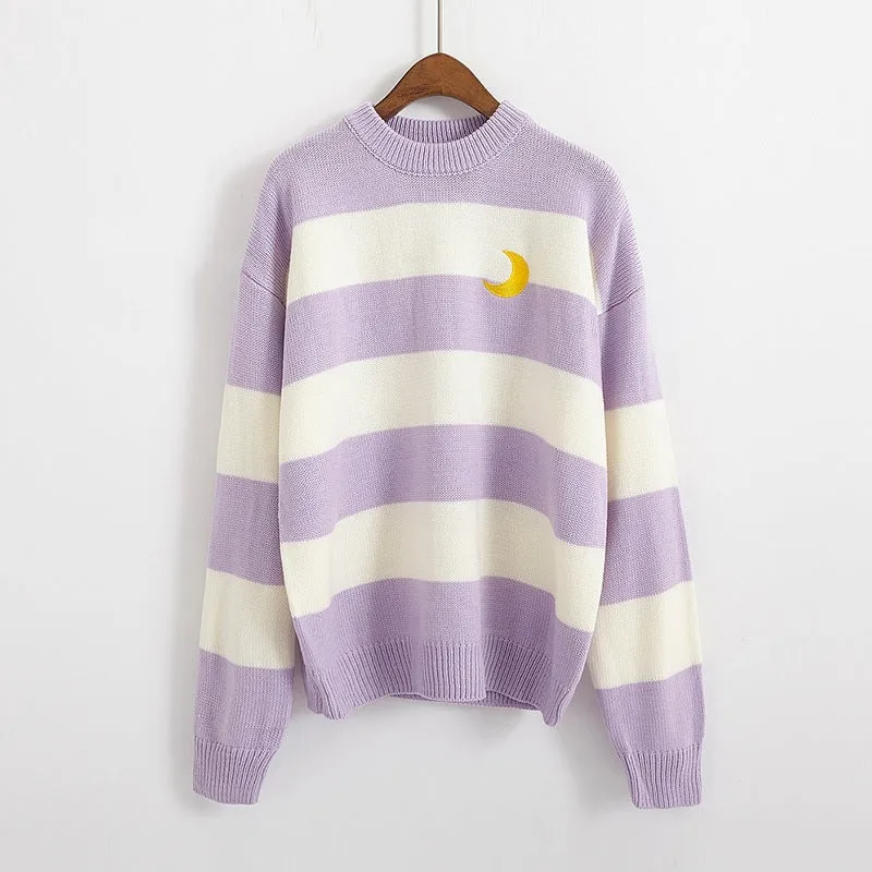 "EMBROIDERY MOON STRIPE" PULLOVER SWEATER K082807