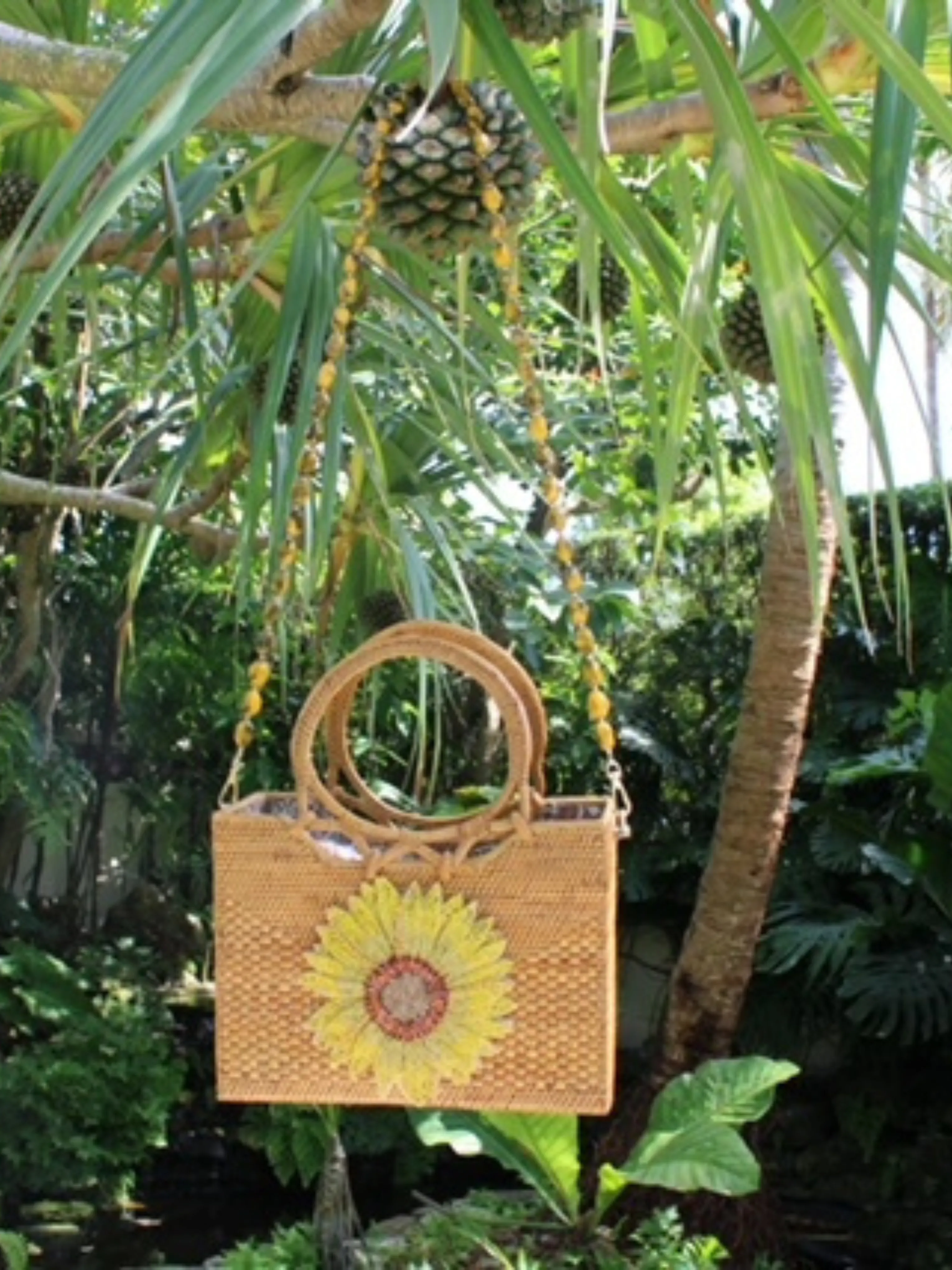 Raffia Tote with Sunflower and Gemstone Straps