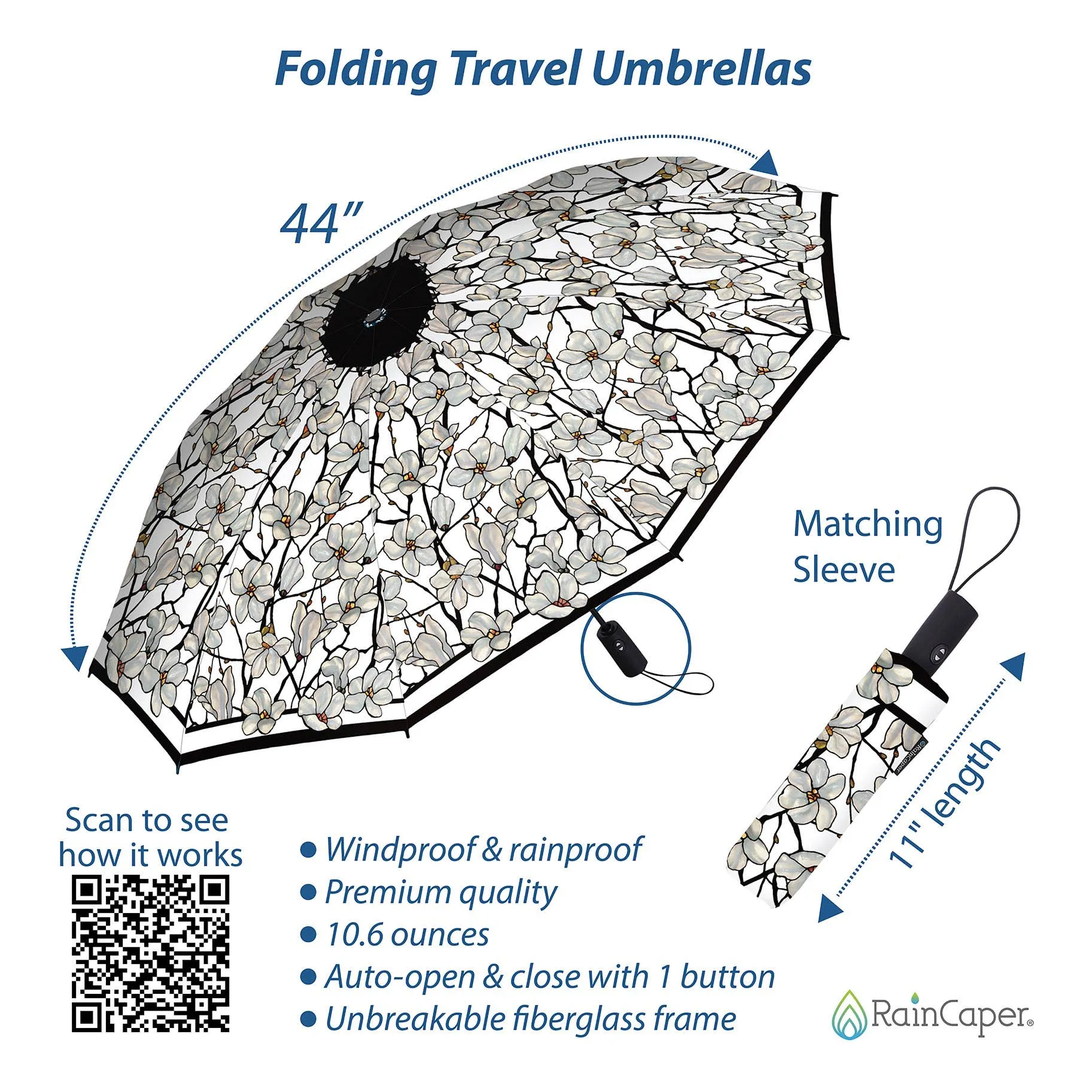 Rain Umbrella | Tiffany Magnolia Folding Travel Umbrella