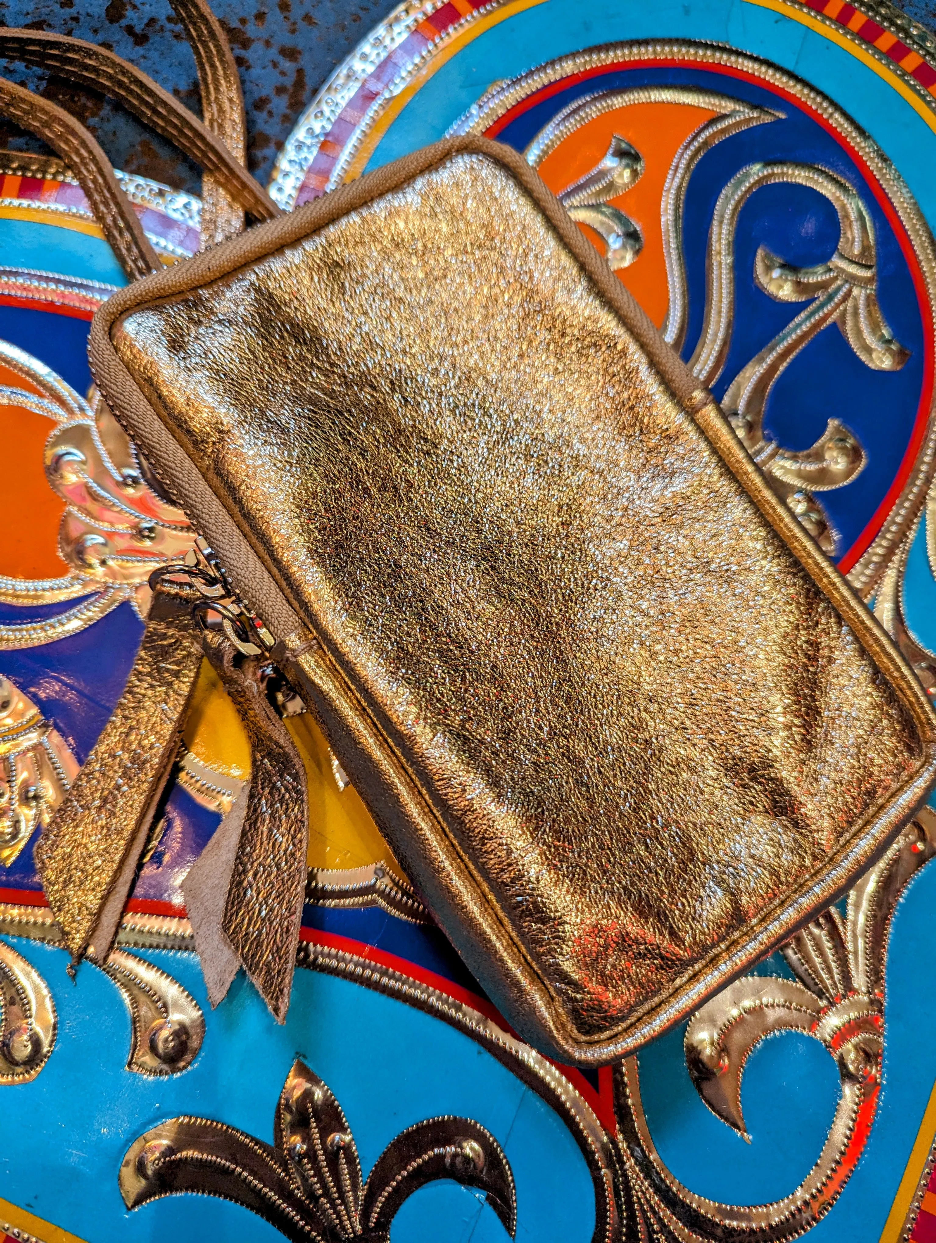 Rainbow metallic leather mobile phone bag