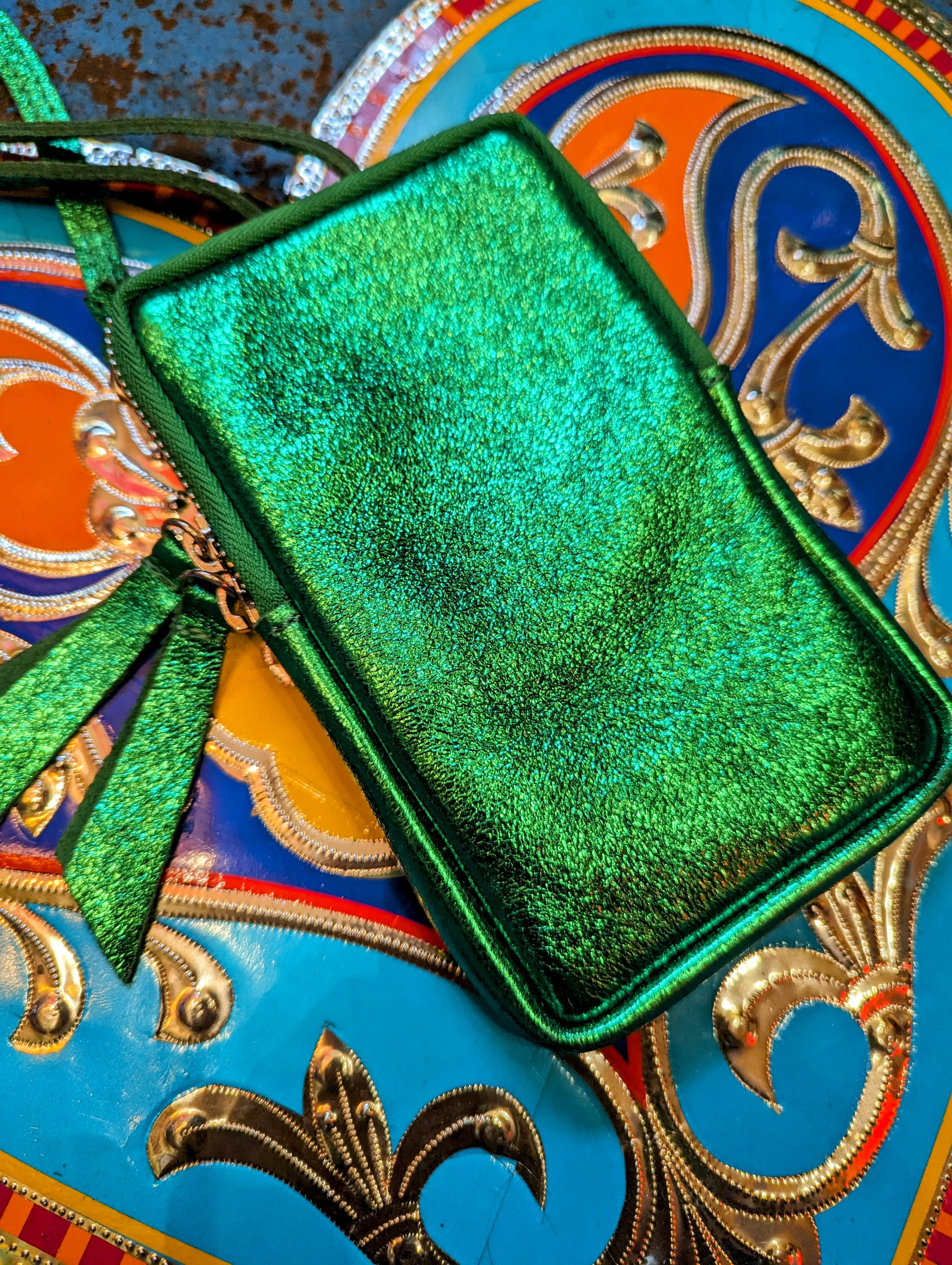 Rainbow metallic leather mobile phone bag