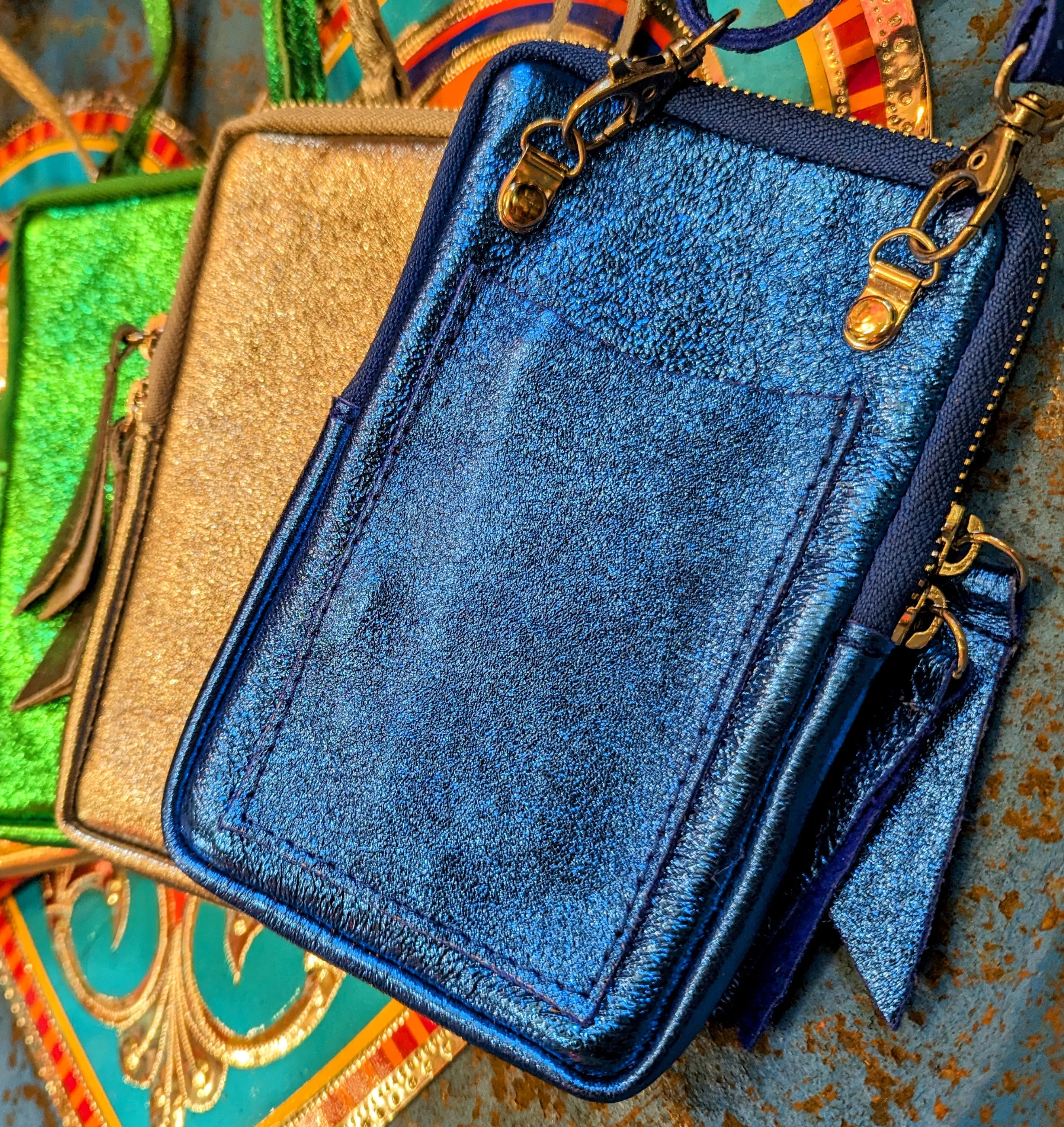 Rainbow metallic leather mobile phone bag