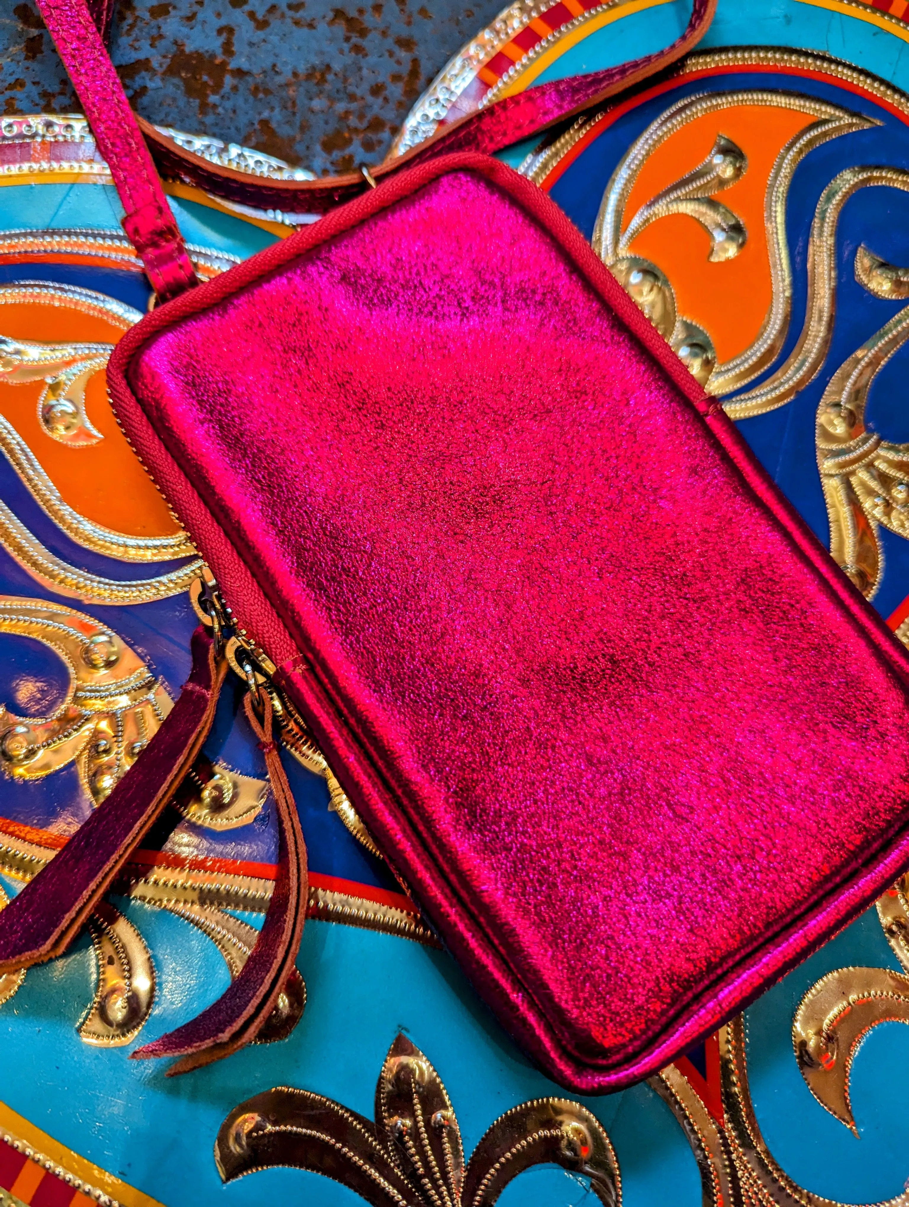 Rainbow metallic leather mobile phone bag