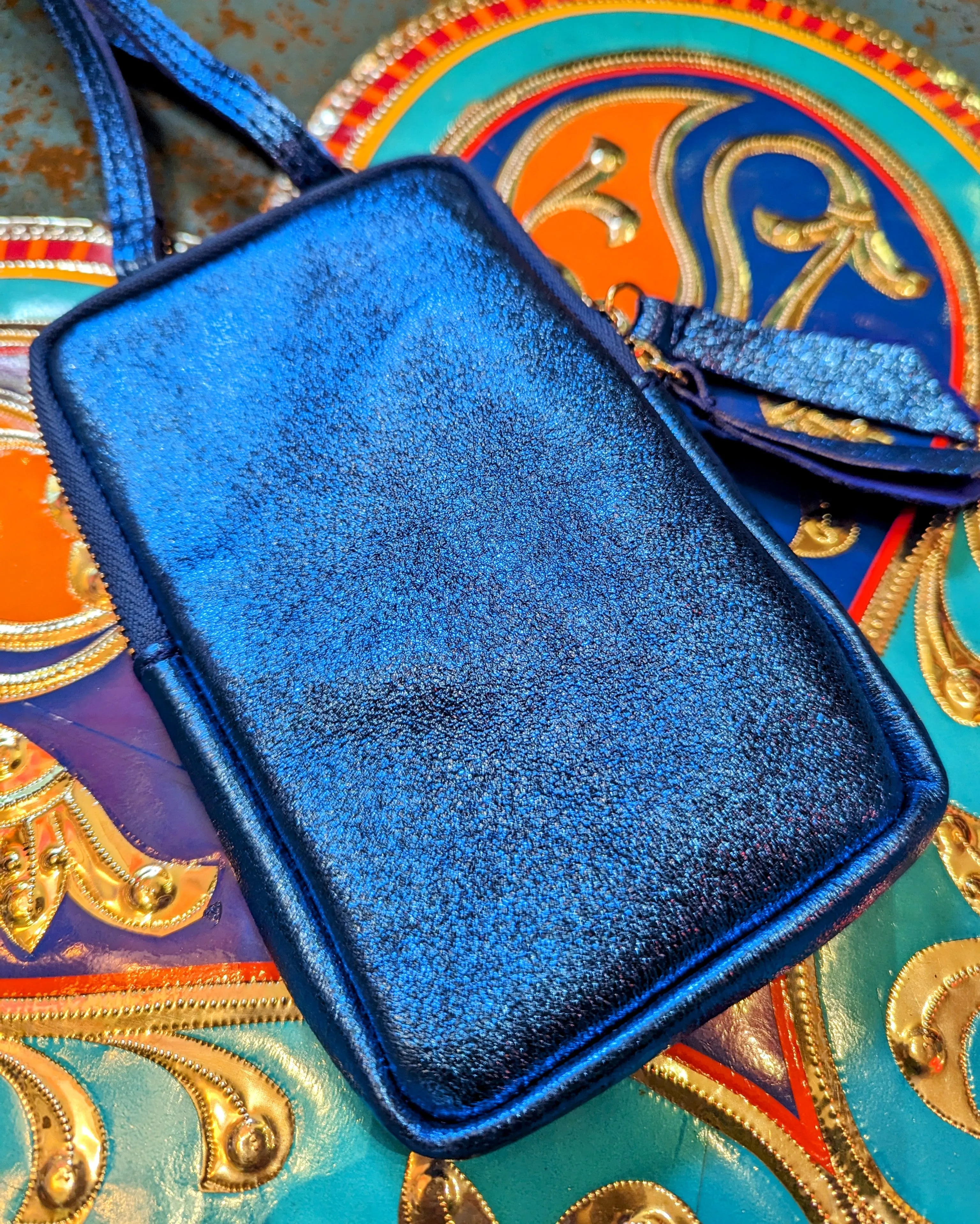 Rainbow metallic leather mobile phone bag