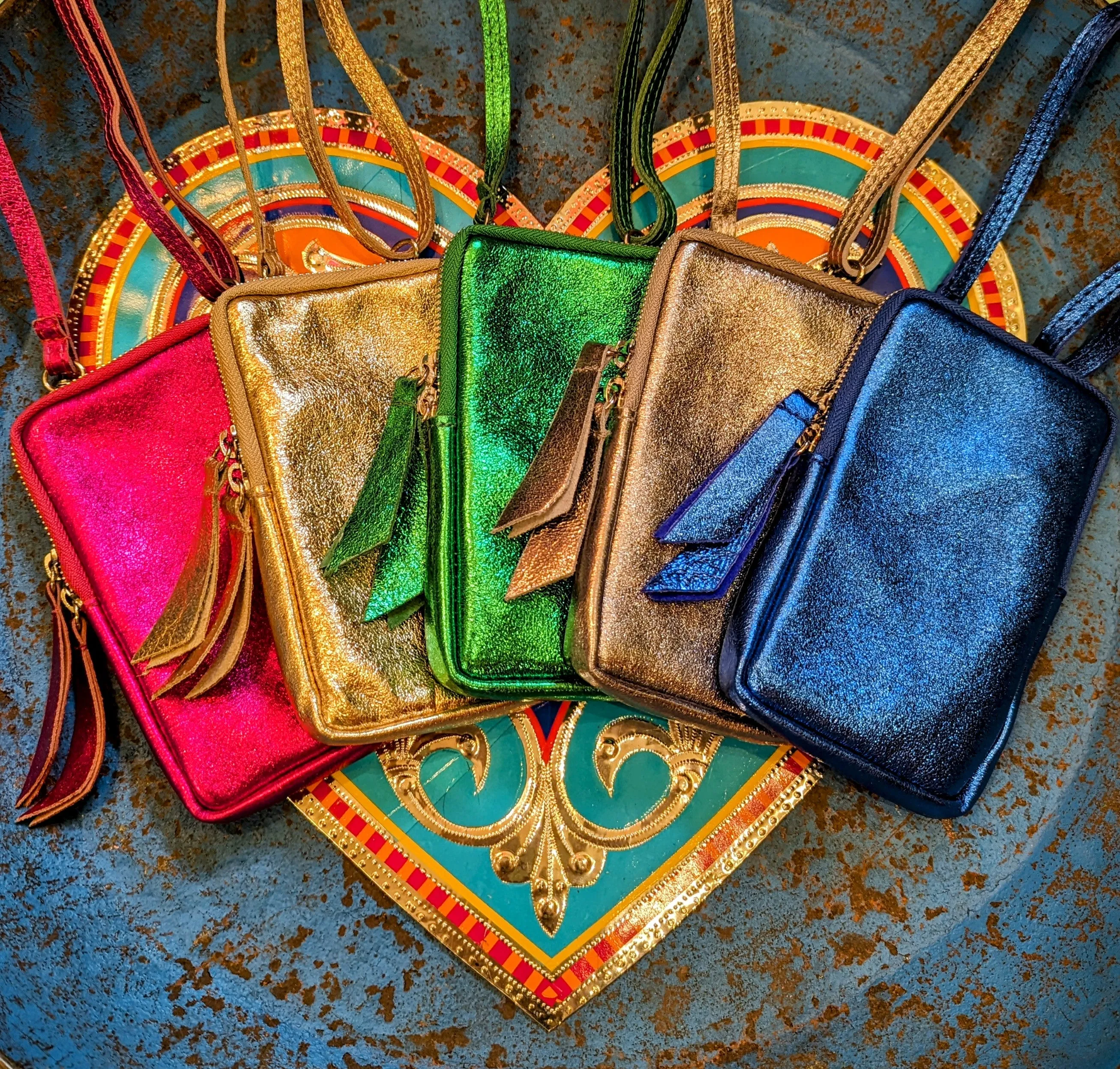 Rainbow metallic leather mobile phone bag