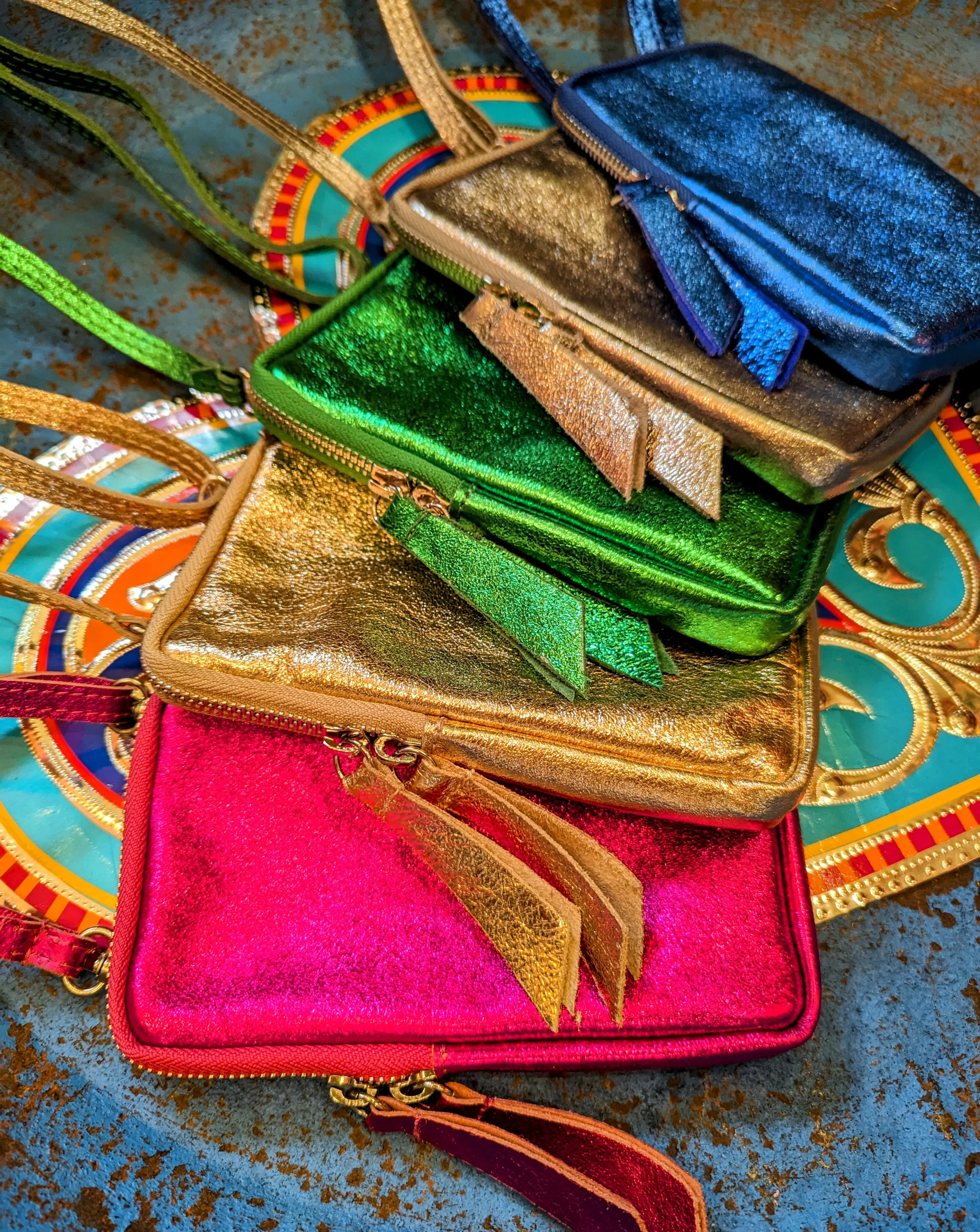 Rainbow metallic leather mobile phone bag