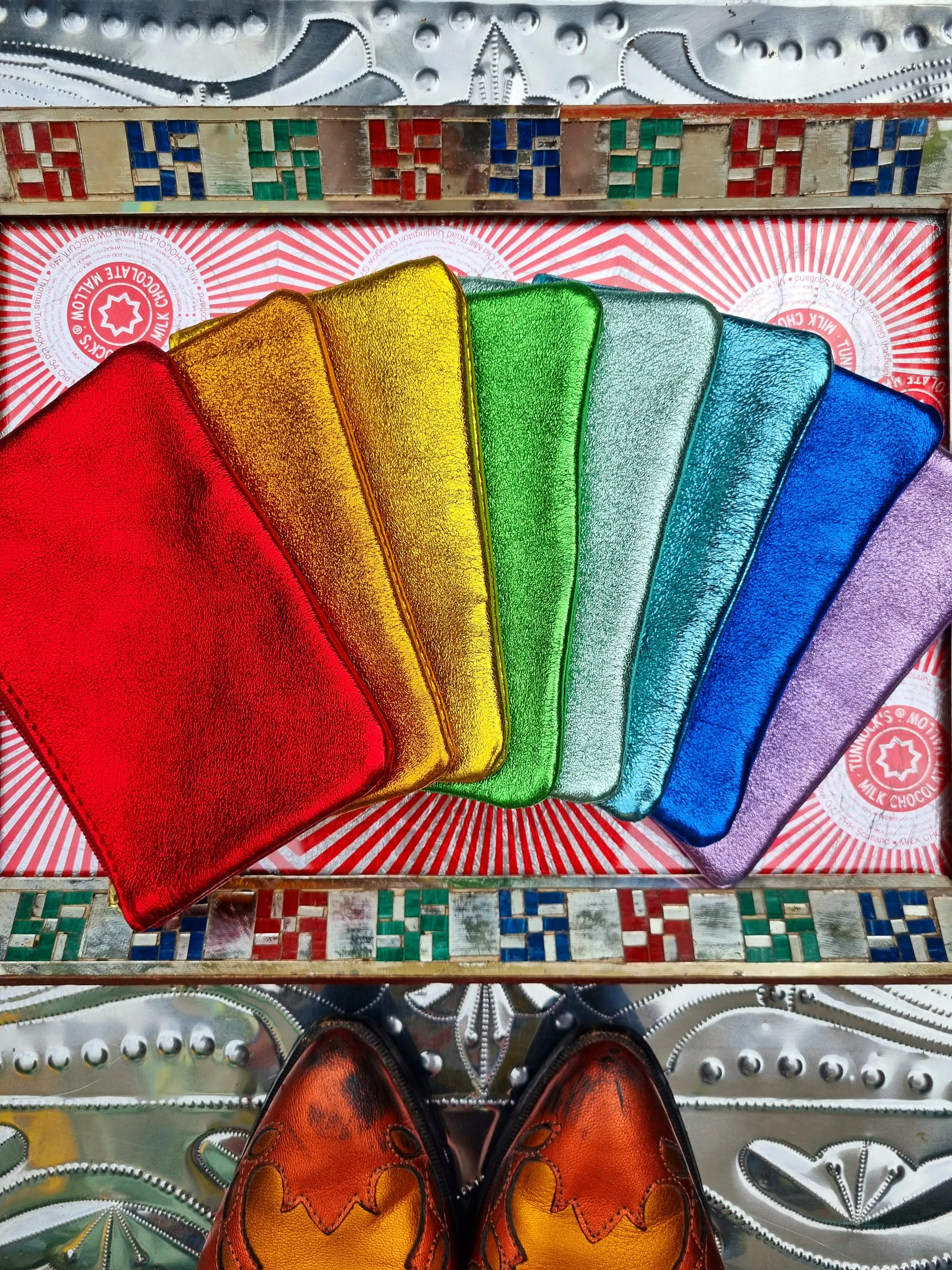 Rainbow metallic leather pouch - small
