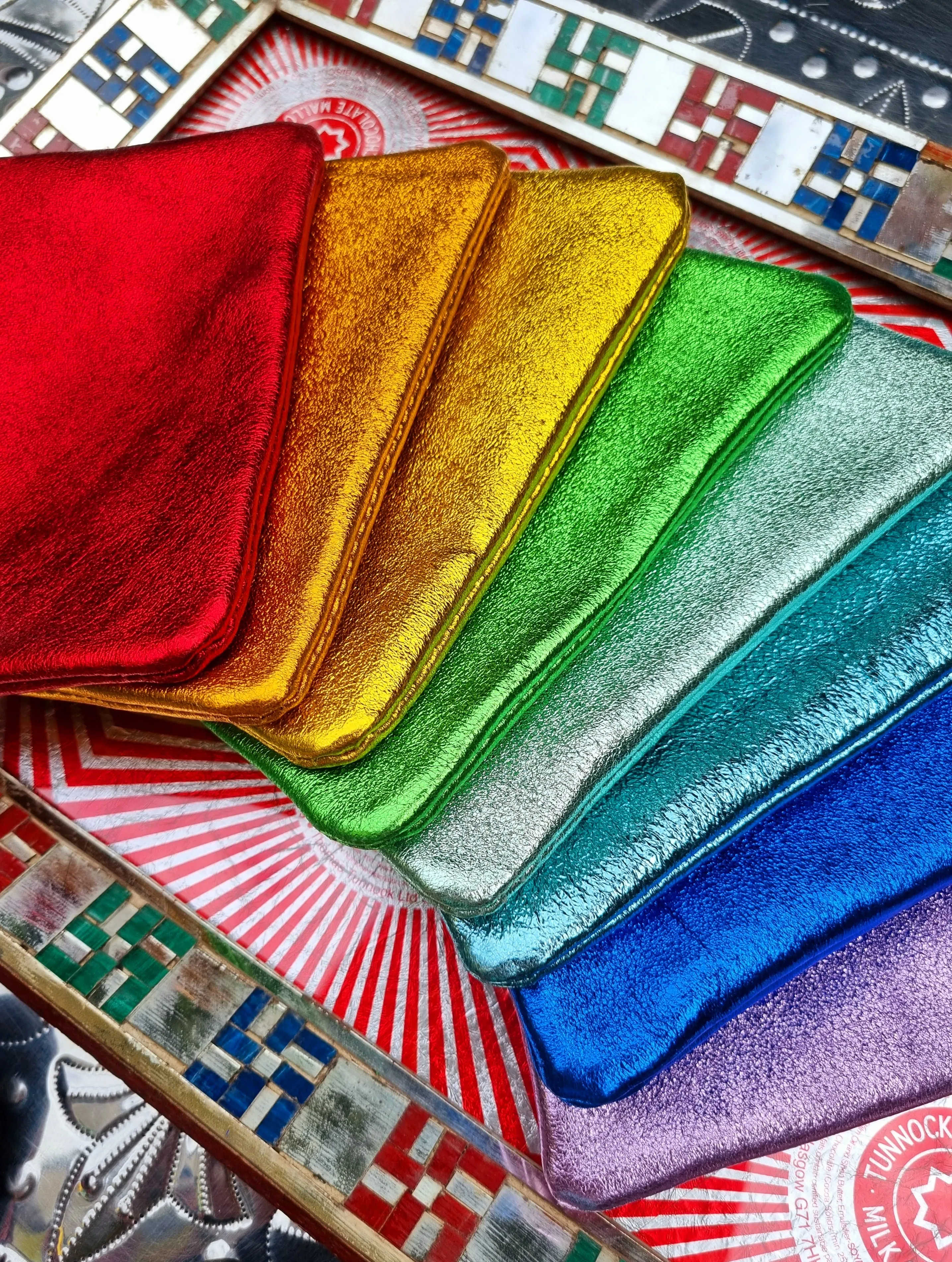 Rainbow metallic leather pouch - small