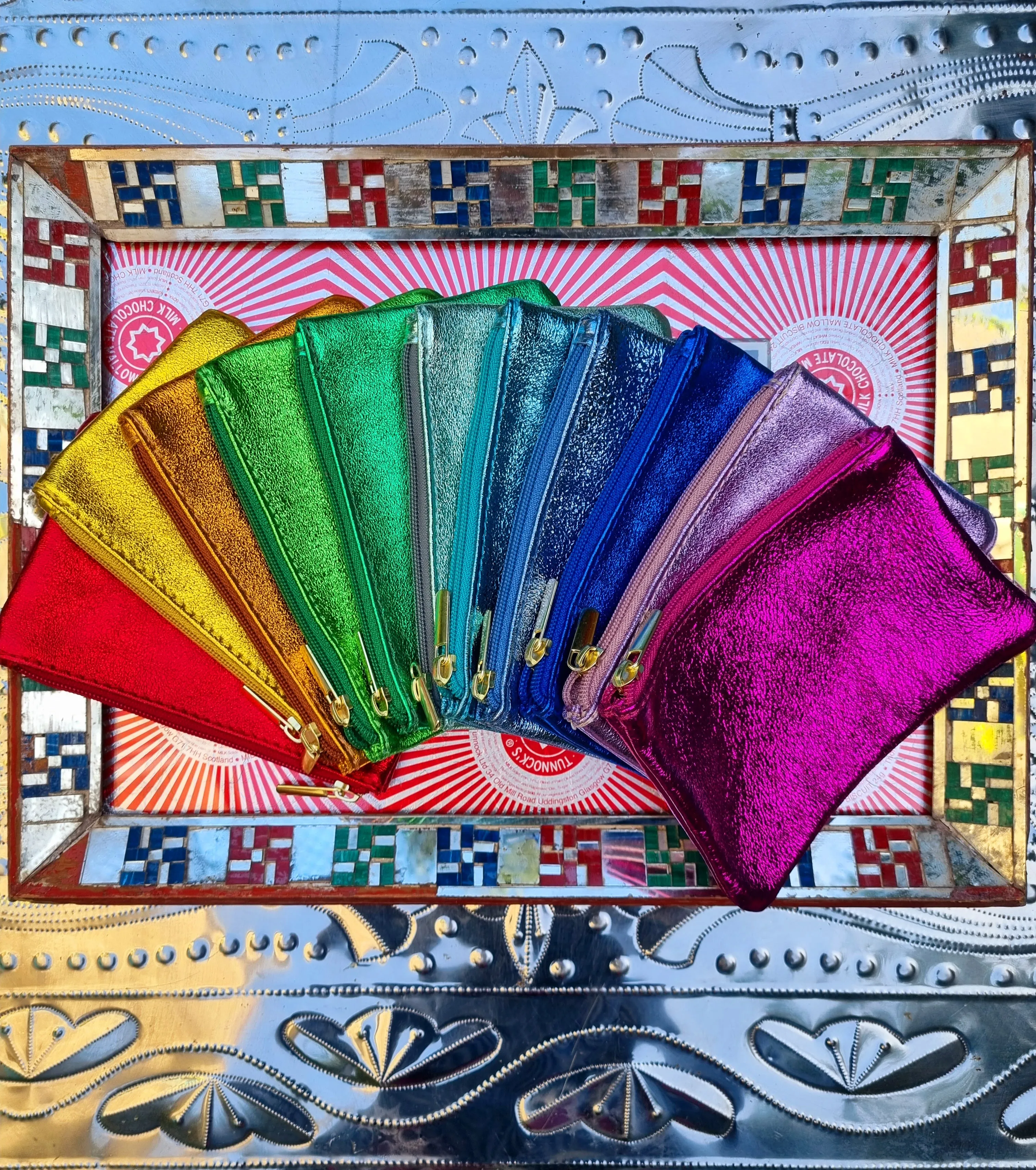 Rainbow metallic leather pouch - small