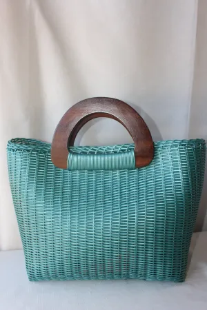 Recycled Tote, wooden handles