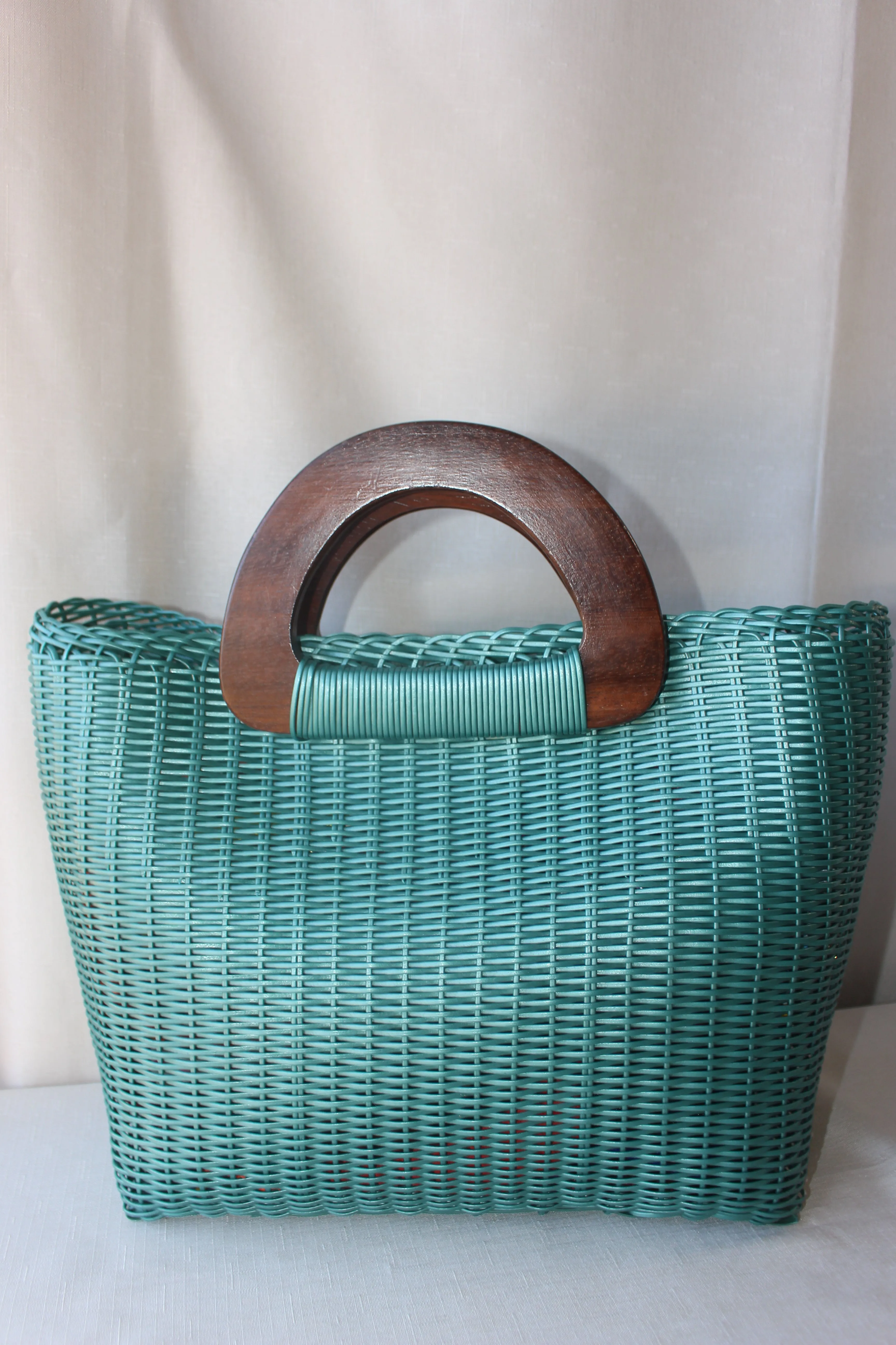 Recycled Tote, wooden handles