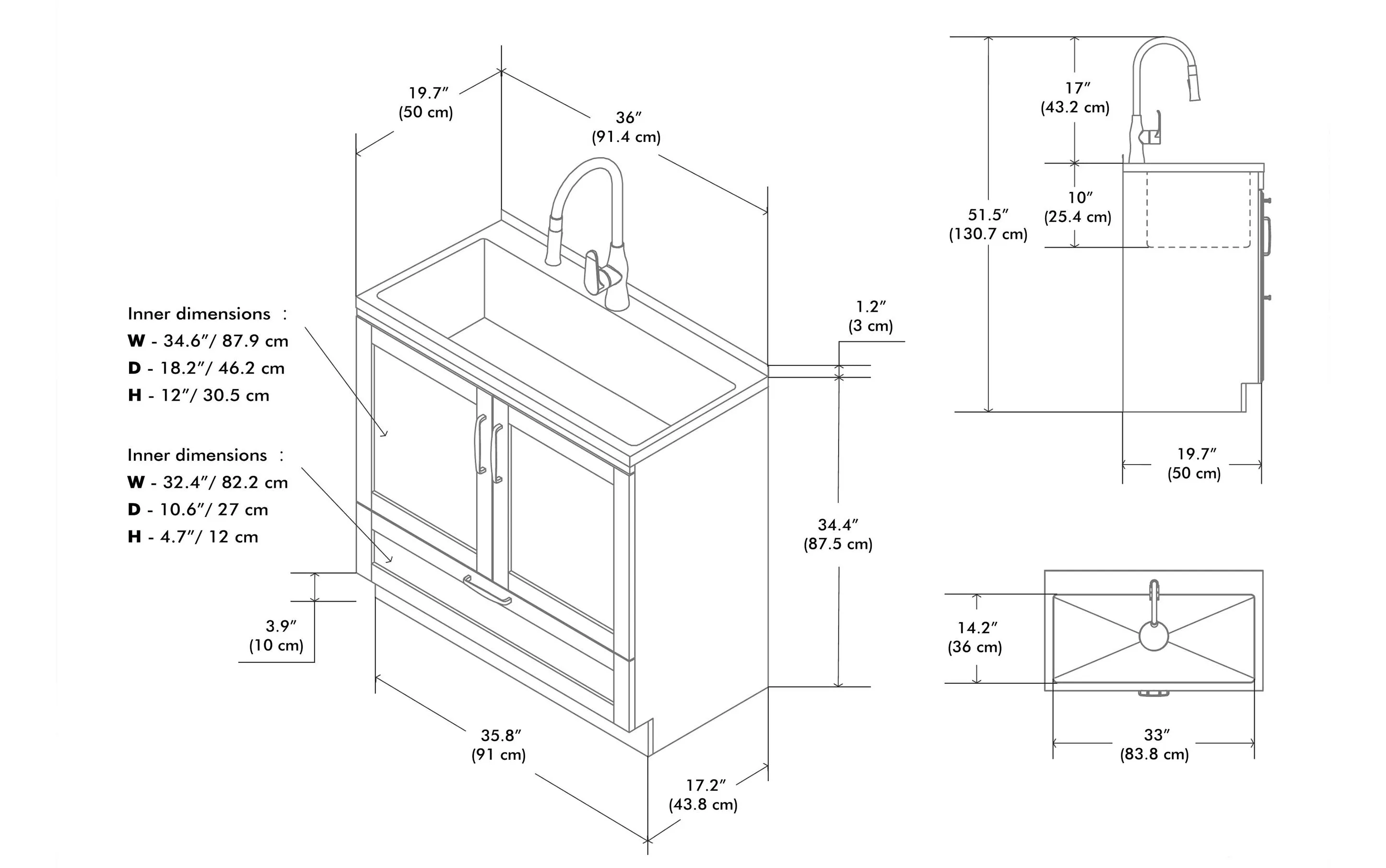 Reed All-In-One 36-inch Laundry Utility Sink and Cabinet