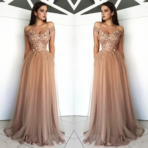 robe de soiree off the shoulder cheap prom dresses 2020 floral dusty pink elegant prom gown 2021