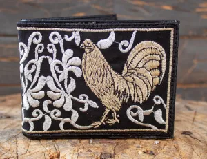 ROOSTER gallo WESTERN EMBROIDERED leather bi fold wallet