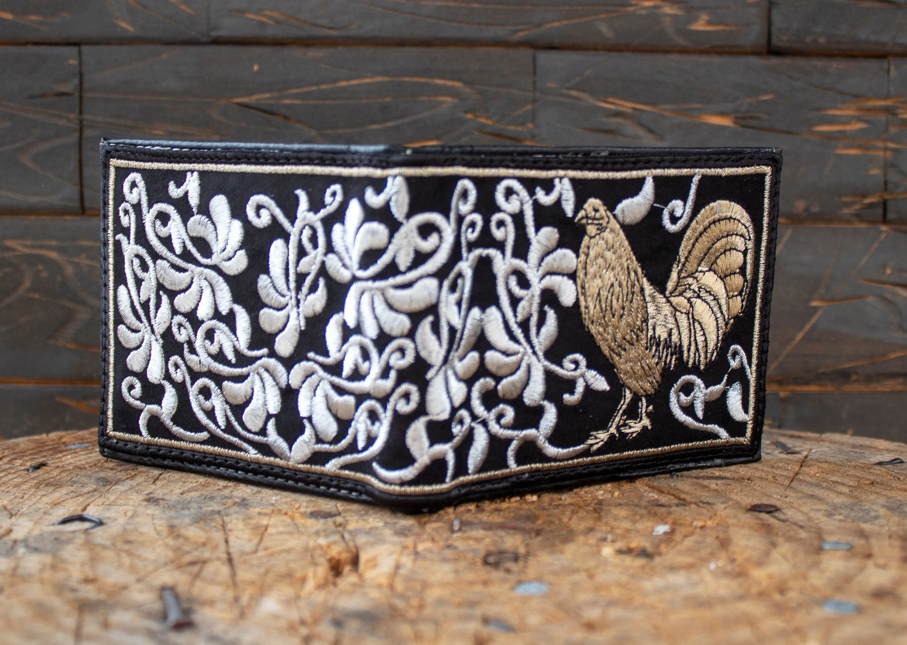ROOSTER gallo WESTERN EMBROIDERED leather bi fold wallet