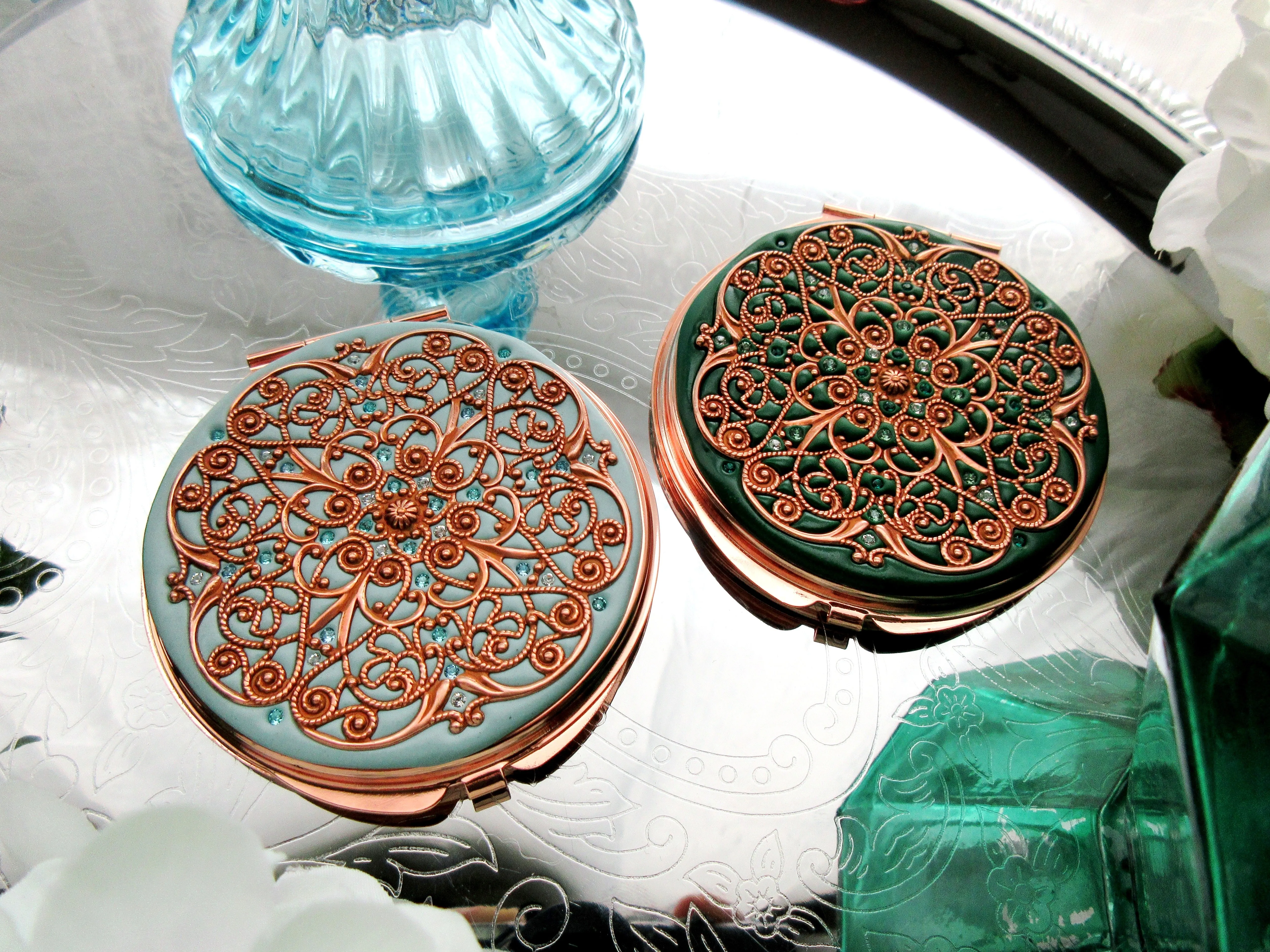 Rose Gold Filigree Compact Mirror