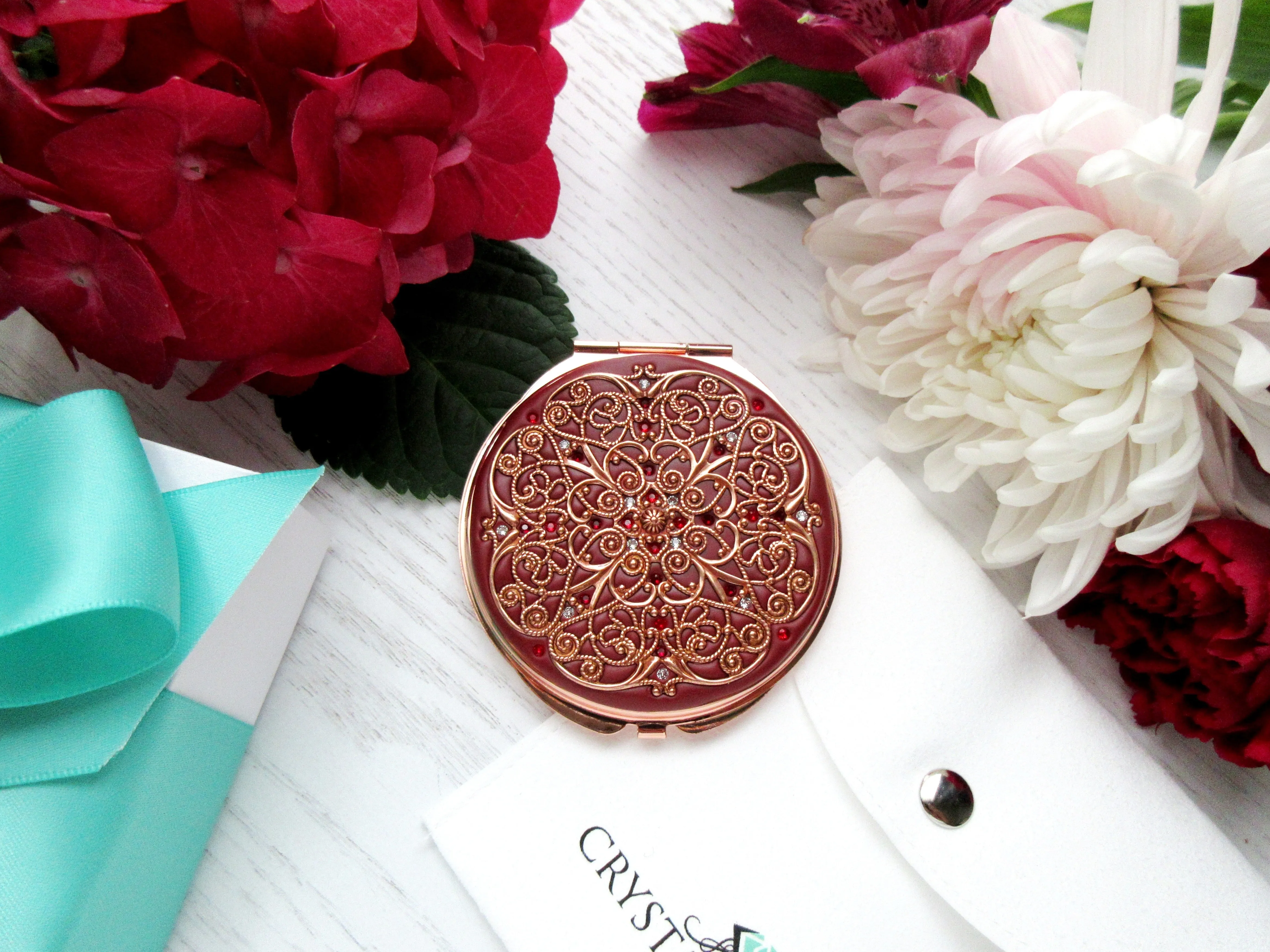 Rose Gold Filigree Compact Mirror