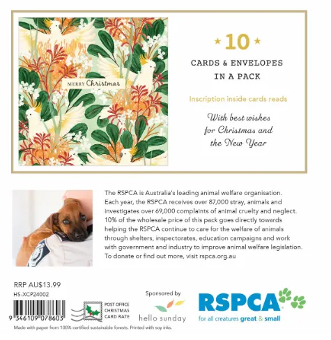 RSPCA Cockatoos and Flowers Charity Boxed Christmas Cards