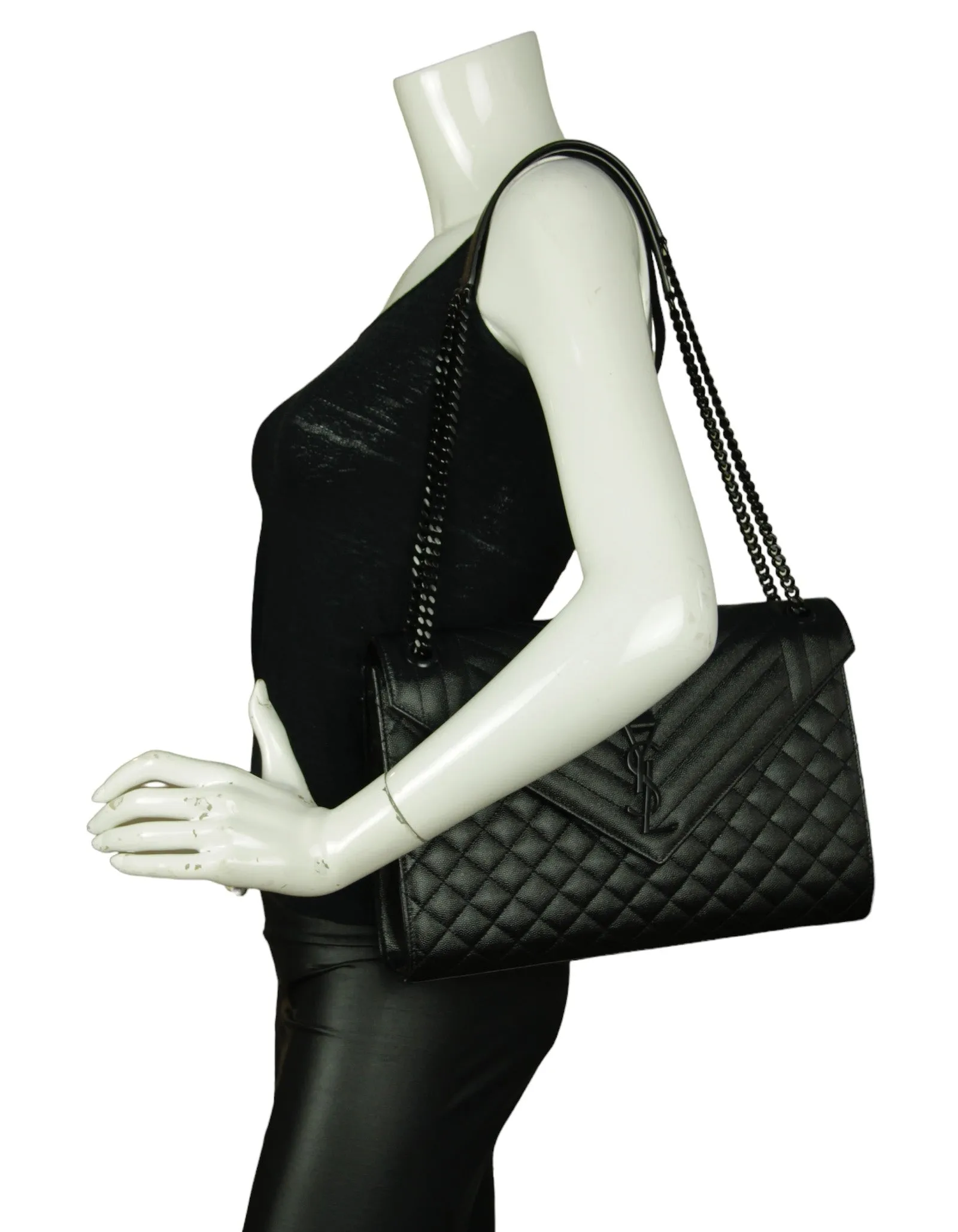 Saint Laurent Black on Black Large Triquilt Monogram Bag