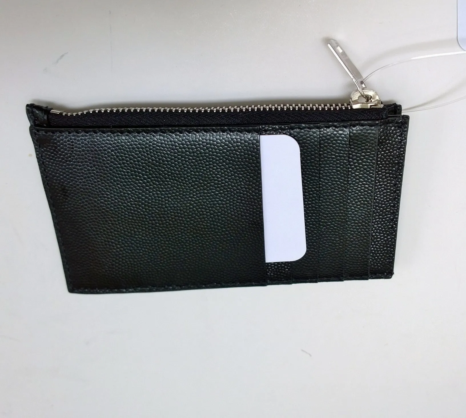 Saint Laurent Monogram YSL Zip Fragments Card Case Zipper Wallet Black with Silver