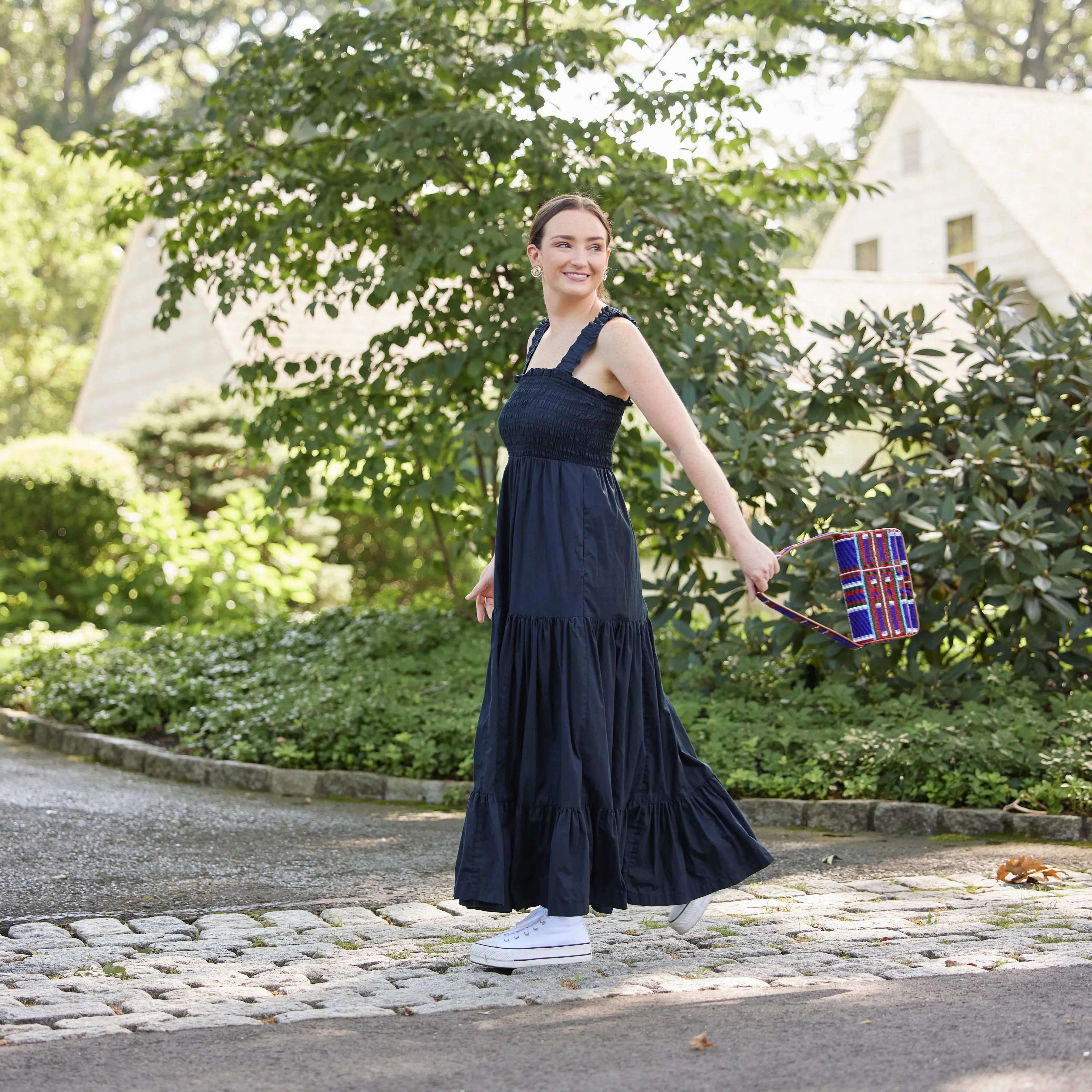 SAMPLE - Beaded Shoulder Bag - Blue Tartan Plaid