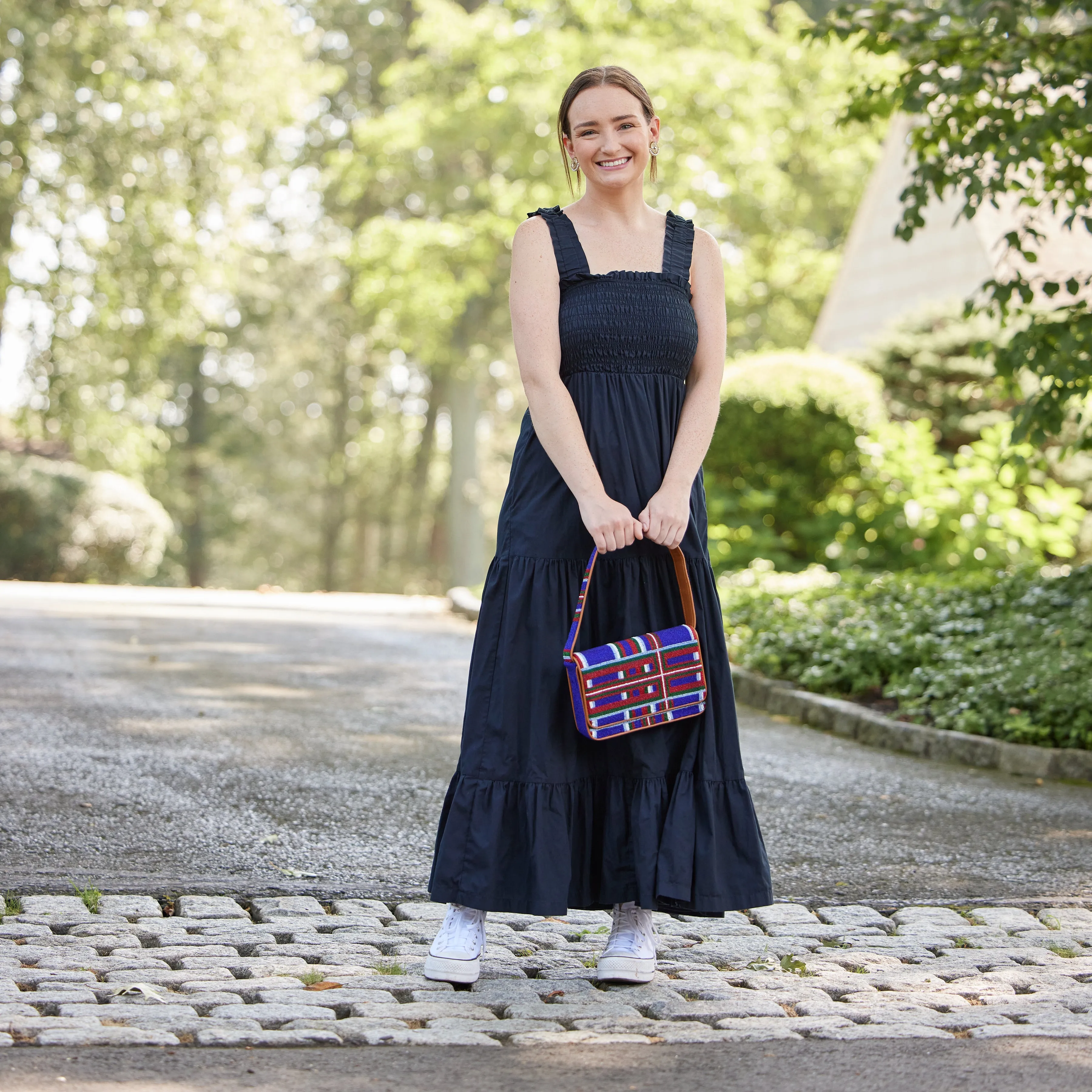 SAMPLE - Beaded Shoulder Bag - Blue Tartan Plaid