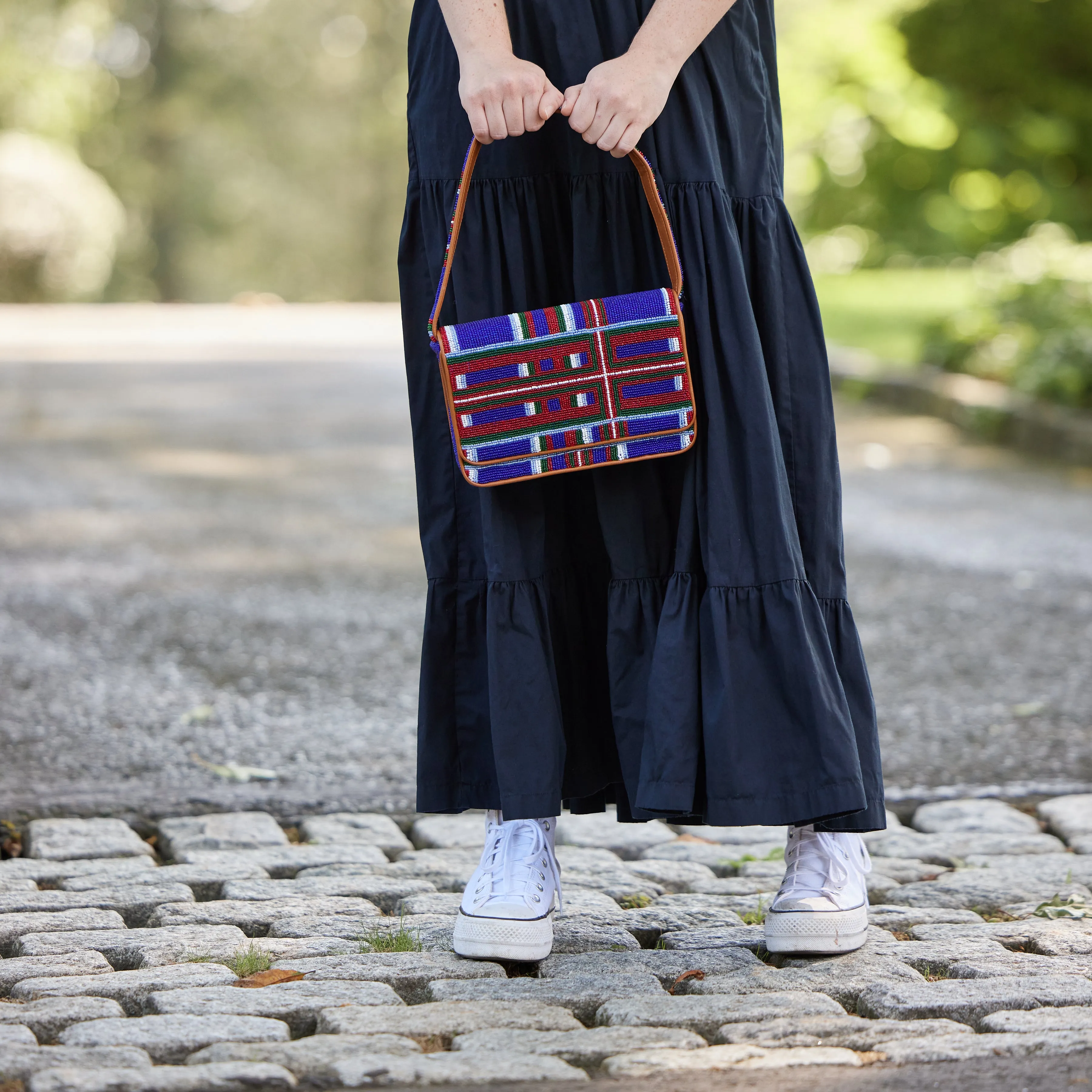 SAMPLE - Beaded Shoulder Bag - Blue Tartan Plaid