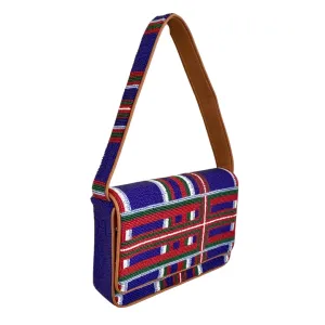 SAMPLE - Beaded Shoulder Bag - Blue Tartan Plaid