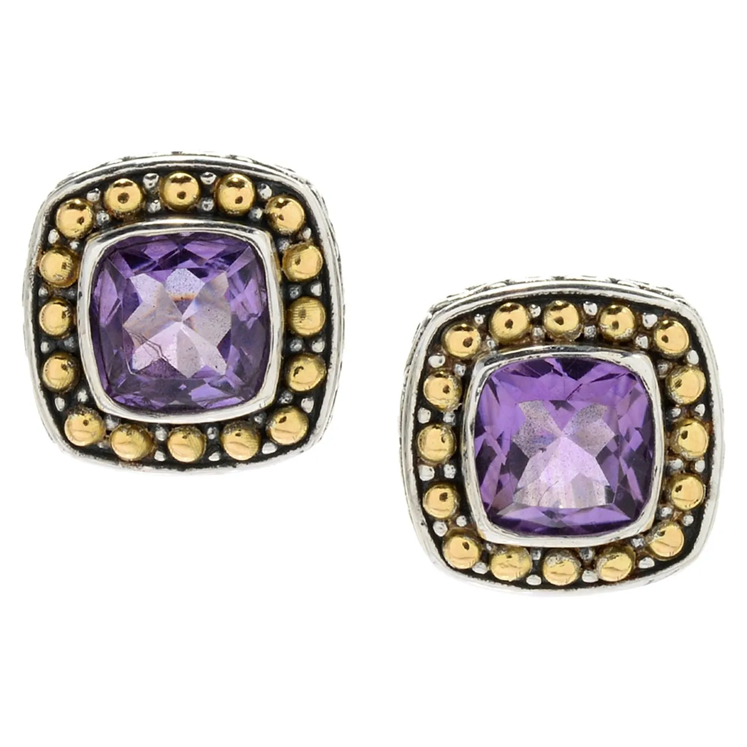 Samuel B. Sterling Silver and 18K Yellow Gold Amethyst Earrings (91463)