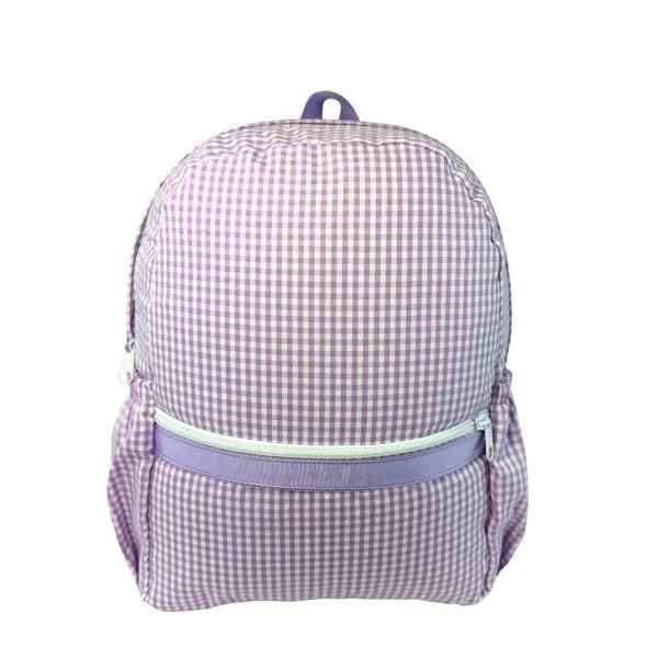 Seersucker Backpack w/ Pockets | Lilac Gingham